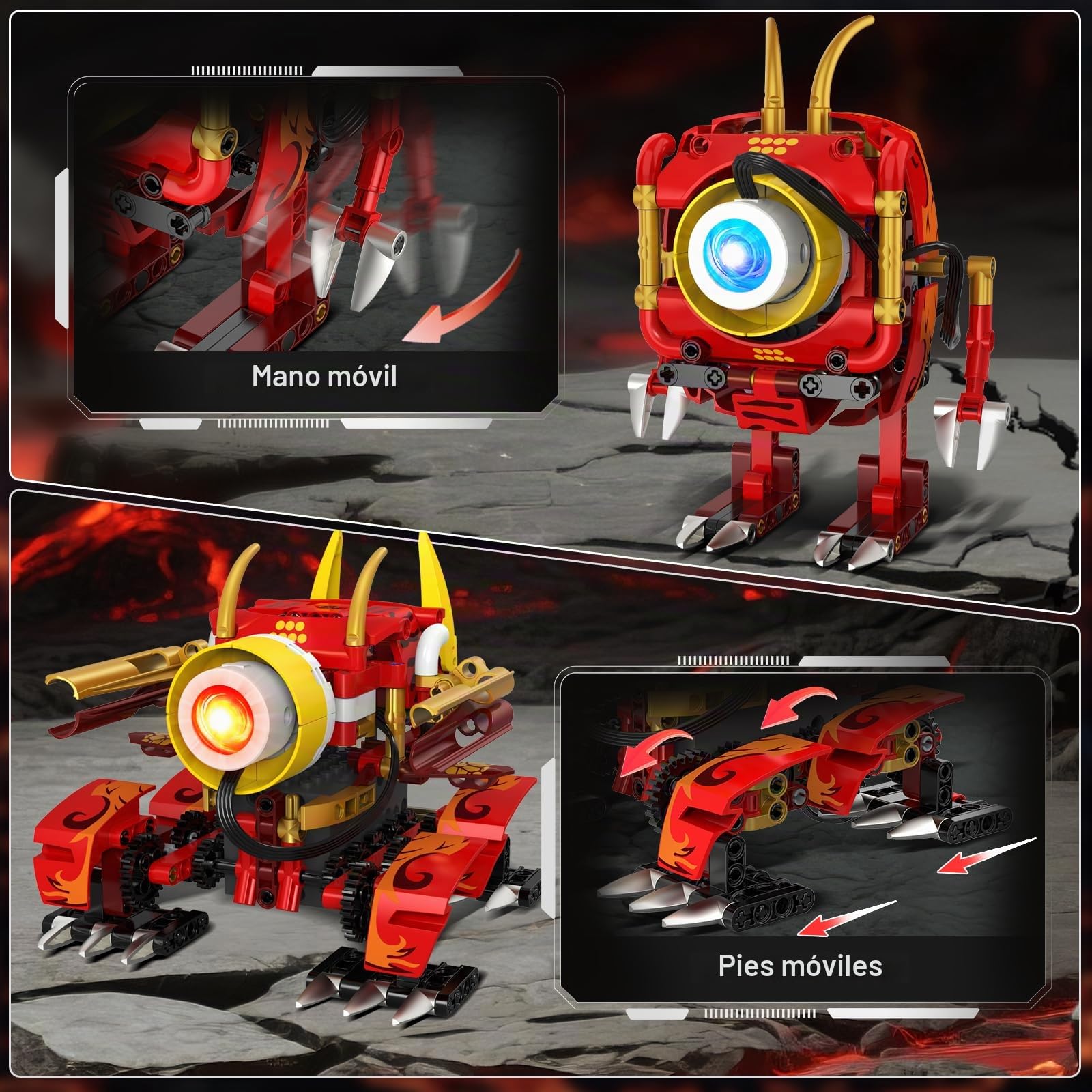 HOGOKIDS - 5 en 1 Juego de Bloques de construcción de Robot dragón con 6 Colores de iluminación y 5 Efectos de luz - 354 Piezas de Juguete Robot controlado por Control Remoto y App, Regalo para niños