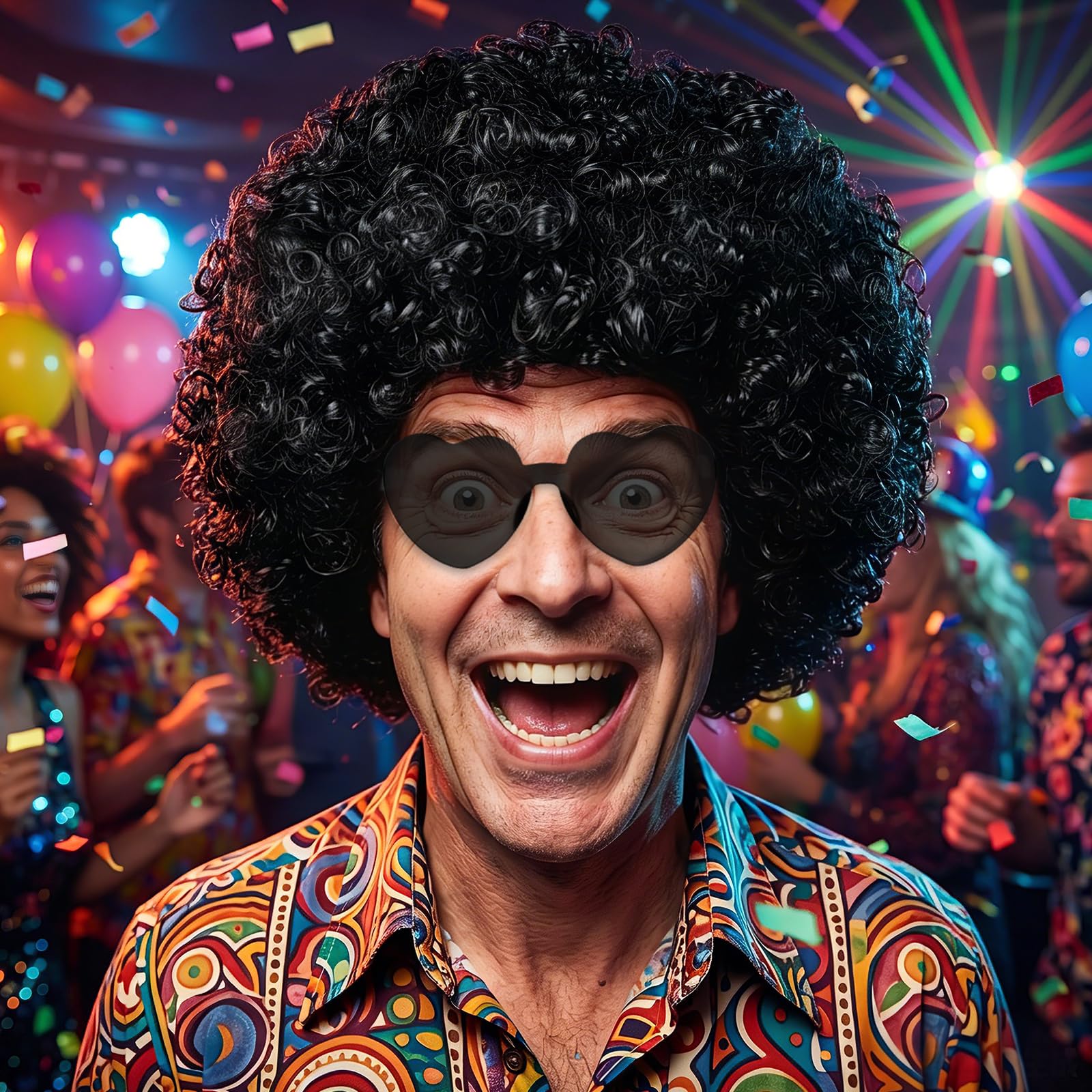 Photo 1 of ***STOCK IMAGE FOR REFERENCE***
MEEZY Yellow Afro Wig with Heart Sunglasses for Men Women, Funny 70s 80s Disco Party Afro Wigs Colored Short Fluffy Curly Hair with Hair Net for Halloween Cosplay Costume Party Music Festival