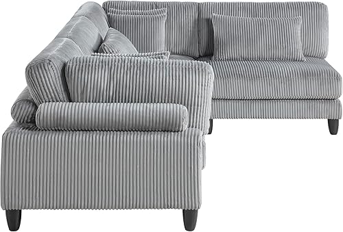 Miniatura 8 de Lexicon Sofá seccional modular, sofá modular de gran tamaño, tapicería de tela de pana, sofá modular con 6 almohadas a juego, 4 plazas en forma de L