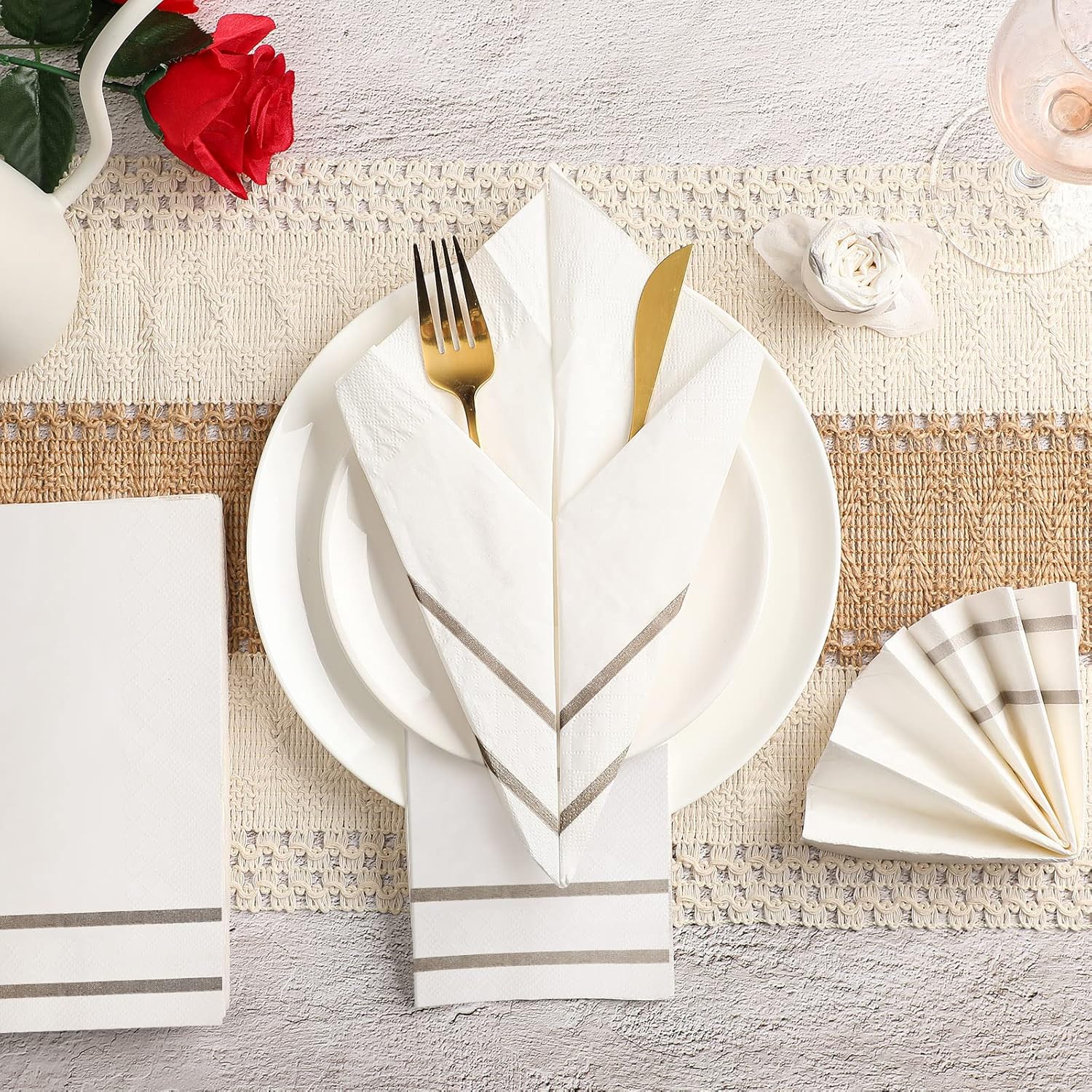 400 Pack Disposable Guest Towels for Bathroom Paper Hand Towels Bulk Elegant Dinner Napkins Decorative Paper Napkins for Bathroom Kitchen Parties Weddings (Silver Gray)