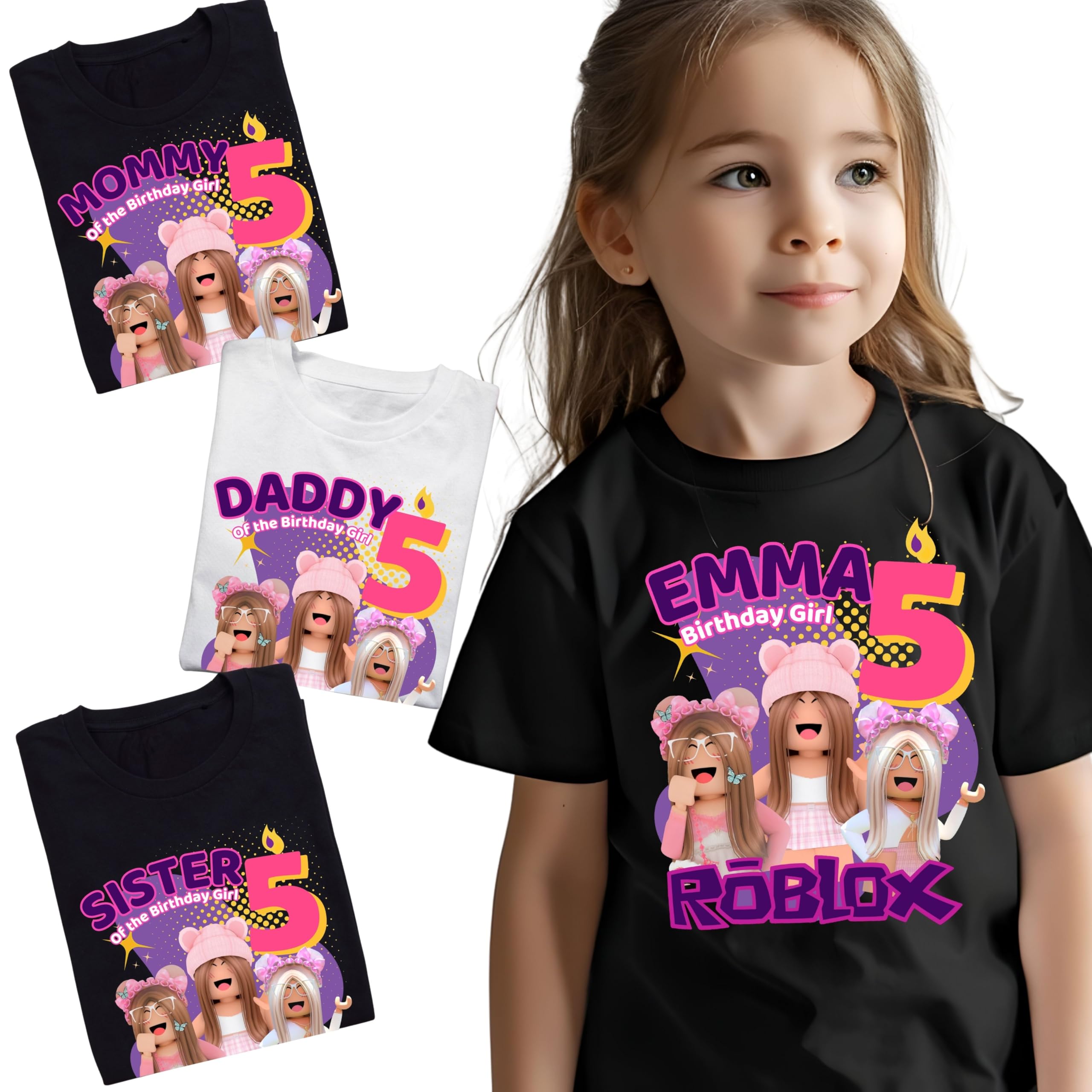 Custom Birthday Family Matching Shirts robux Family Personalized Shirts Robux Characters T-Shirts Video Games t-Shirt, Blocks Girl Shirt Camiseta