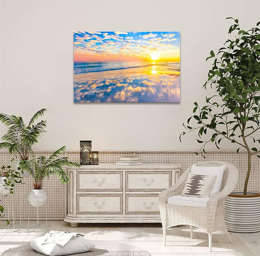 地平線の絵　風景画　絵画　原画　インテリアパネル hoomii Amazon.co.jp: 海絵 アートパネル 海 自然風景 日光 絵画 太陽