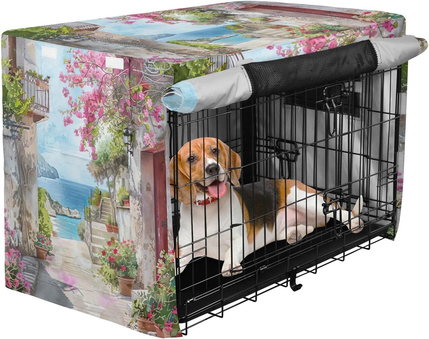 Romantic Italian Alleyway Dog Crate Covers Easy to Install, Pet Crate Cover with Roll-up Sides, X-Large