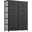 DWVO 10 Drawer Dresser - Fabric Storage Tower, Organizer Unit for Bedroom, Living Room, Hallway, Closets - Sturdy Steel Frame, Wooden Top & Easy Pull Fabric Bins