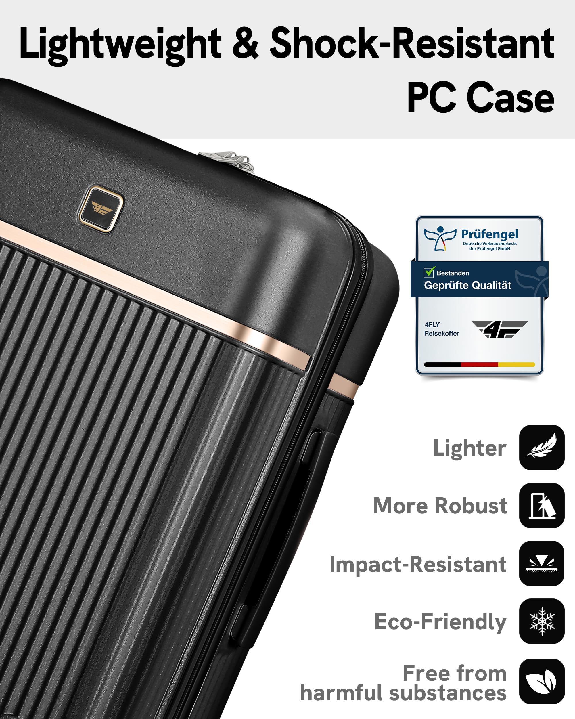 Maleta de Cabina Rígida Premium Ligera M, 54 x 37 x 23 cm, 37L, con Cerradura TSA, Puerto USB-A/C, 4 Ruedas Spinner, Asa Telescópica de Aluminio, Cumple Normas de Aerolíneas