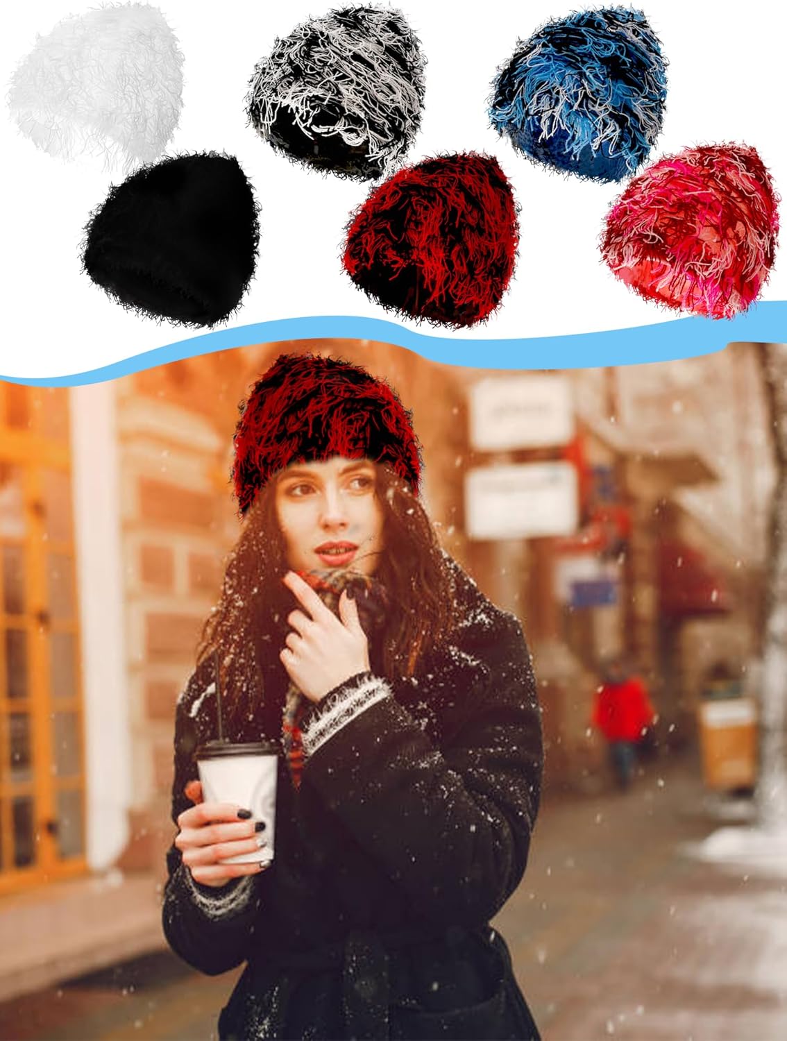 6 Pcs Distressed Knitted Beanie Winter Warm Hats Fashion Fuzzy Cap Knit Beanie for Women Men Cold Weather Accessories Multi - Image 6