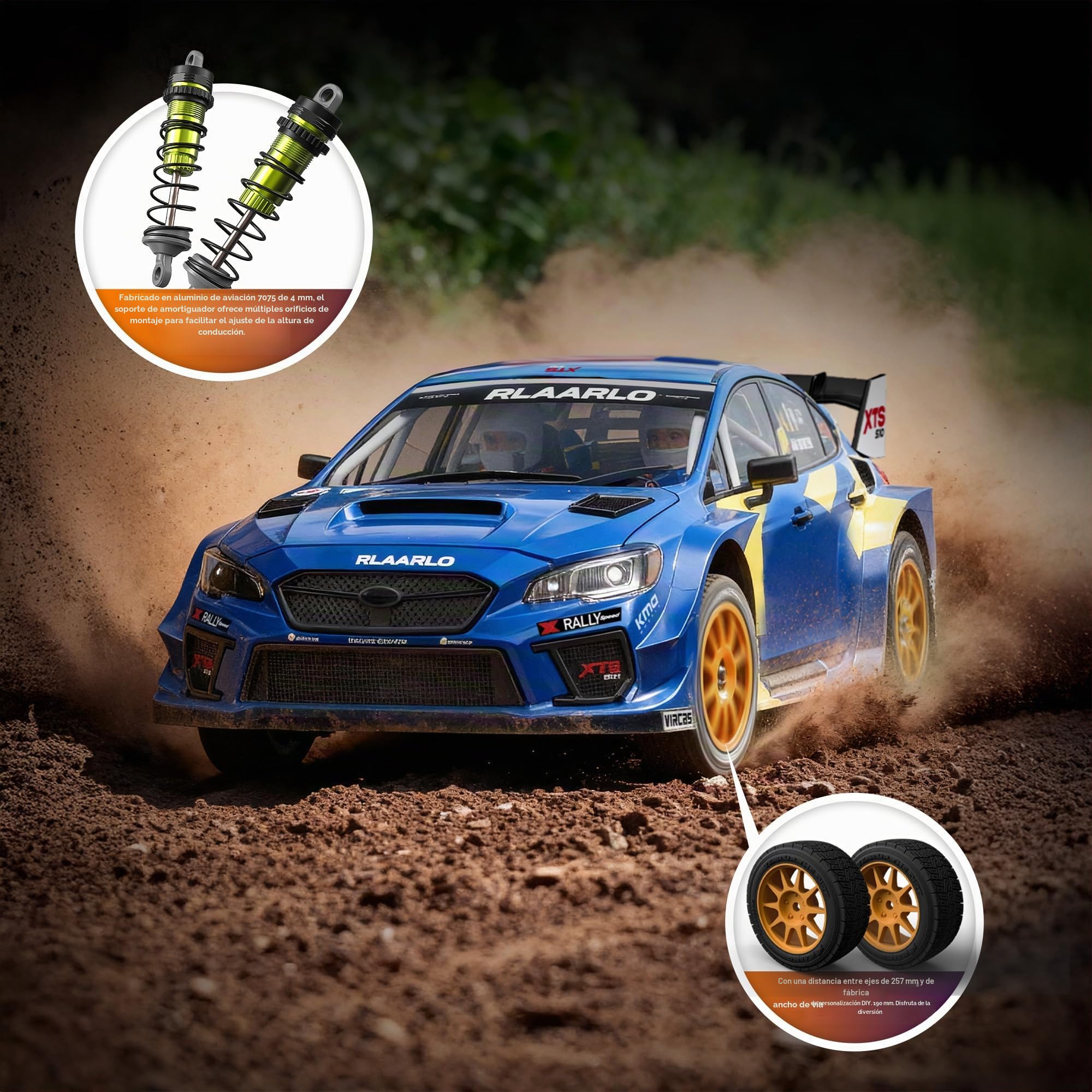 RIAARIO 1/10 Brushless RC Cars, coche de rally, 50+ MPH, 4WD, impermeable, fibra de carbono, azul, a partir de 14 años