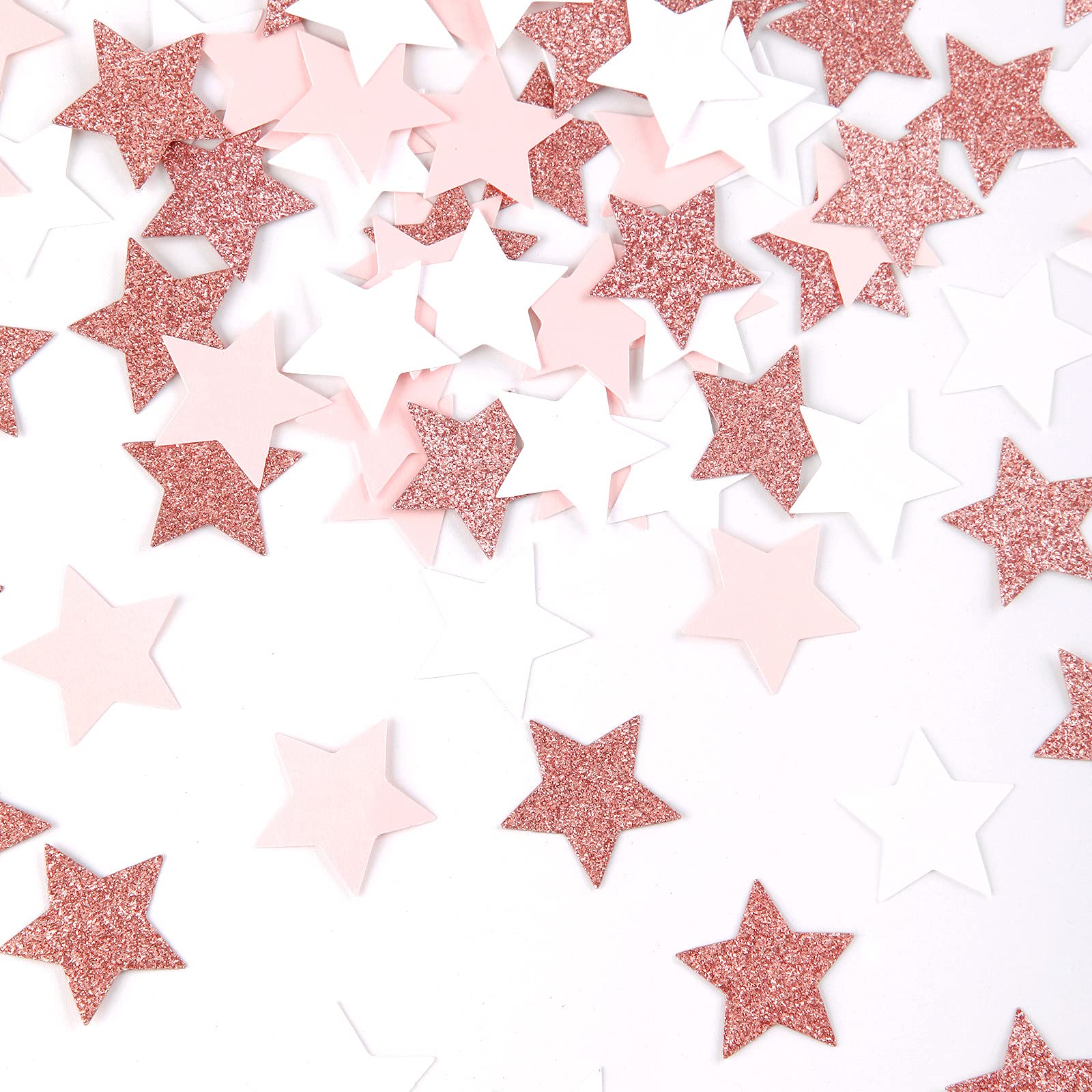 Confeti De Papel Rosa, Blanco Y Oro Rosa - 300 Piezas Estrellitas Brillantes Para Fiestas