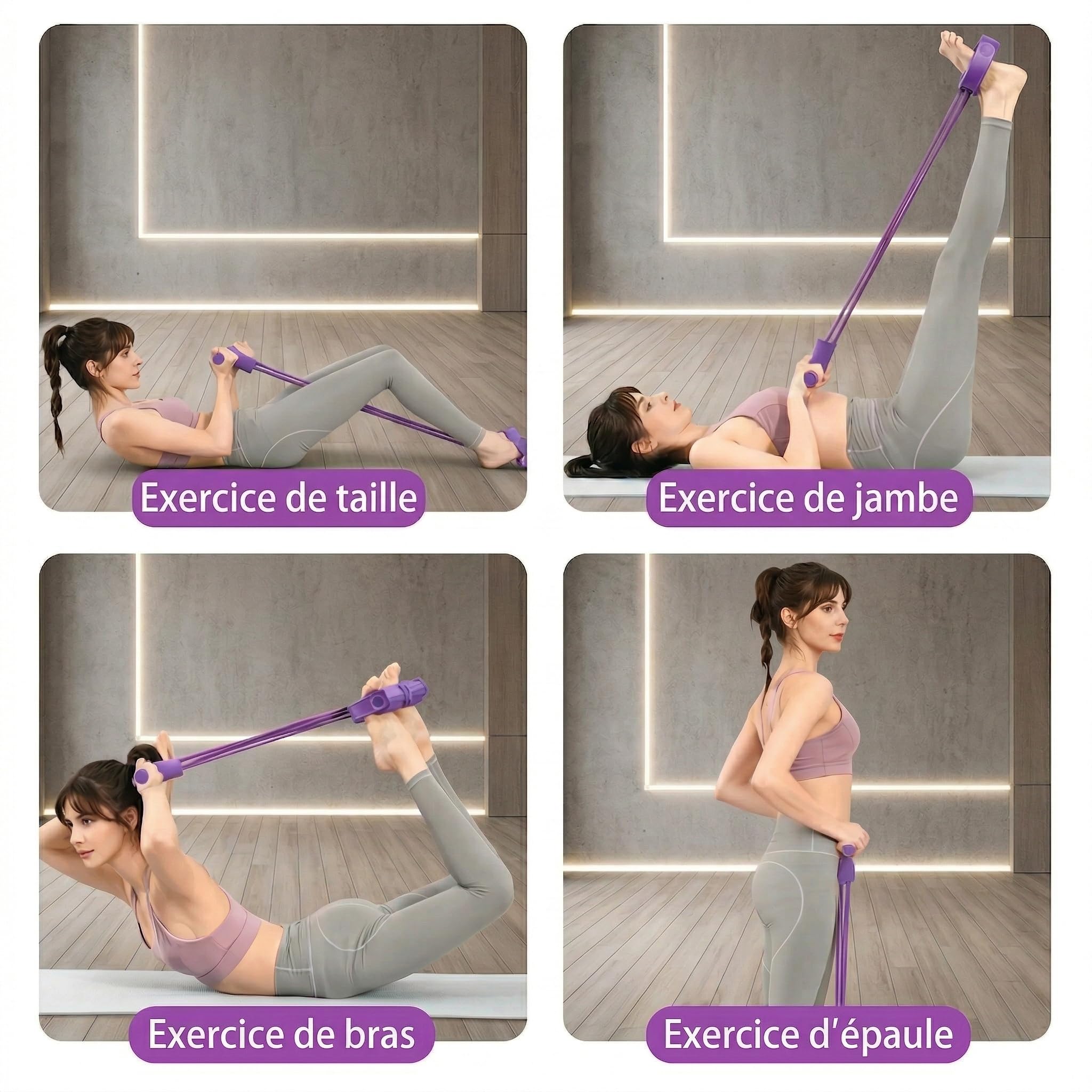 Corde de Tension Multifonctionnelle Élastique Fitness avec Pédales et Poignées - Bande de Résistance Musculation, 6 Tubes pour Abdominaux, Yoga et Entraînement à Domicile