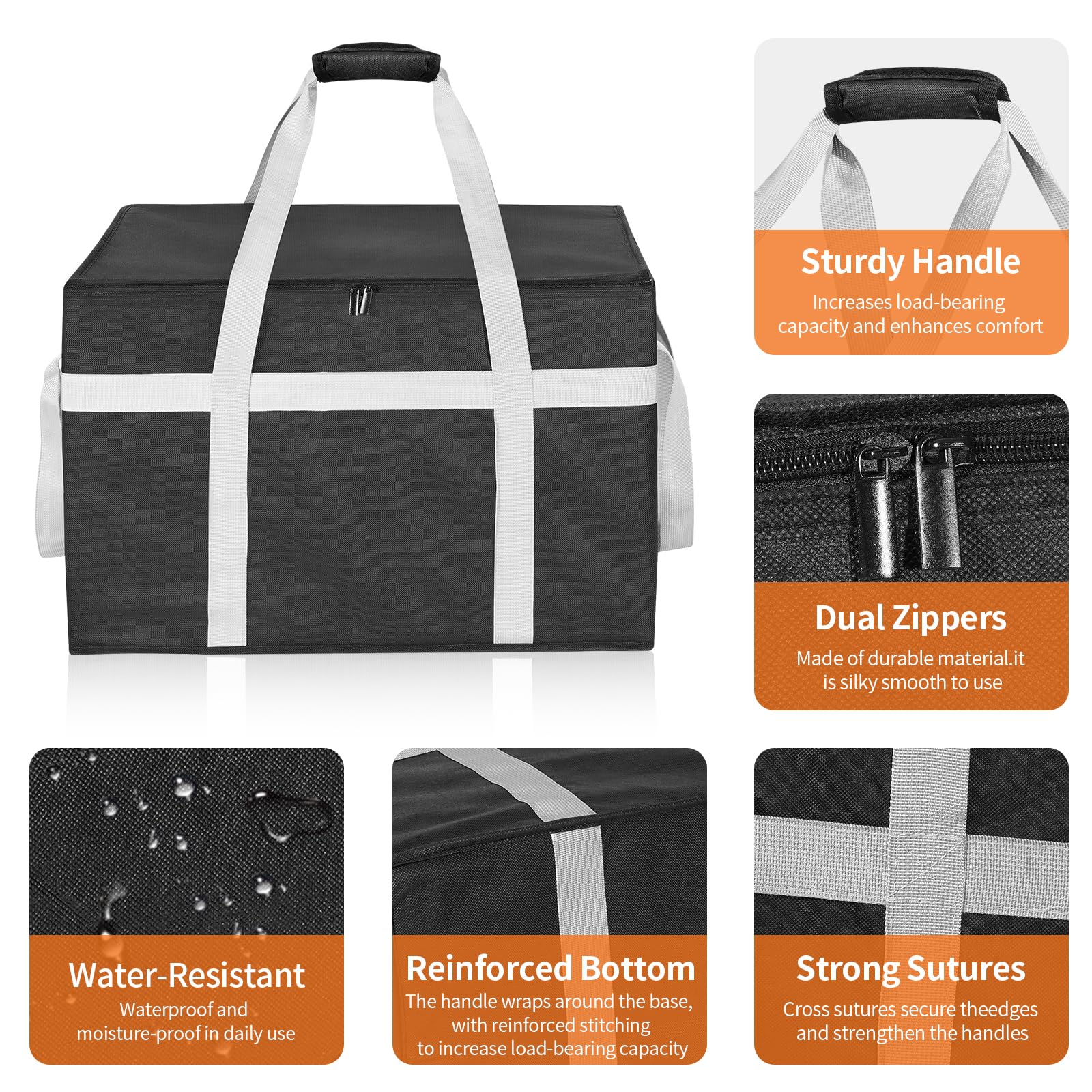 Paquete de 2 bolsas aisladas para entrega de alimentos con parte inferior dura extraíble, bolsa de comestibles reutilizable XXXL para alimentos fríos y calientes, enfriador de catering para