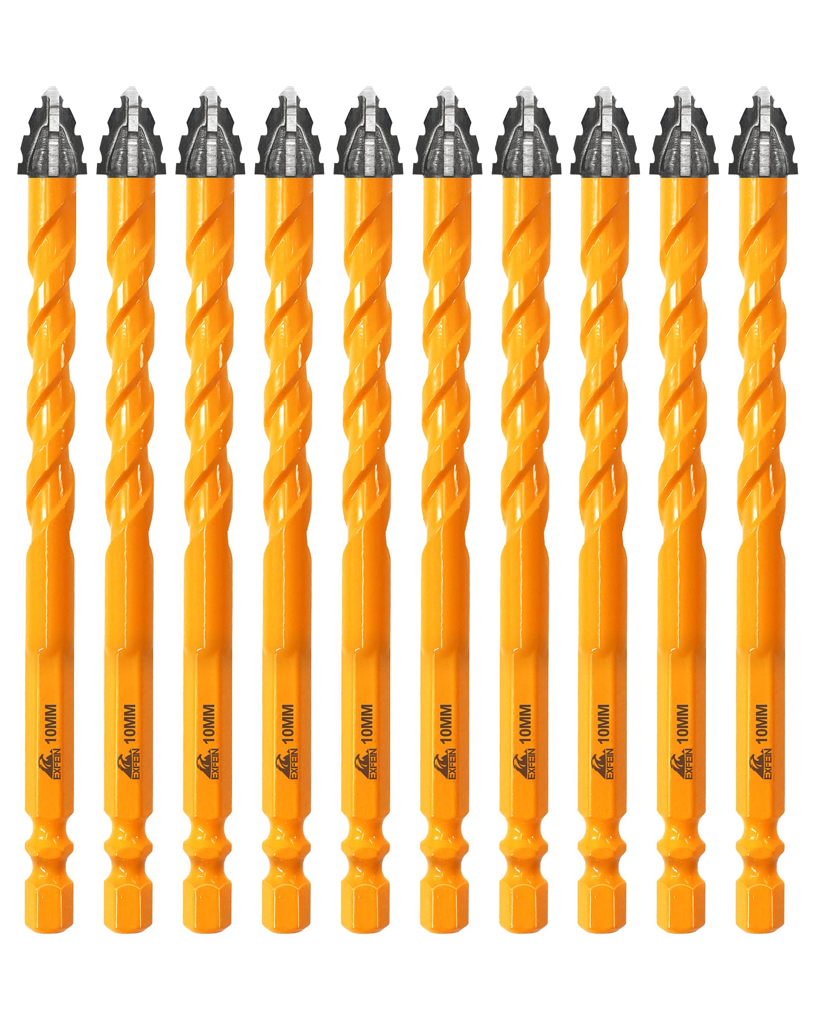 EXFEIN 10mm 10pcs Serrated Tungsten Carbide Drill Bits - Upgrated Masonry Drill Bits for Tile Concrete Brick Marble Wood Plastic