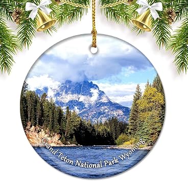 America USA Grand Teton National Park Wyoming Christmas Ornaments for Tree Ceramic Pendant Double Sided Ornament Decor Xmas Gifts Porcelain Travel Souvenirs