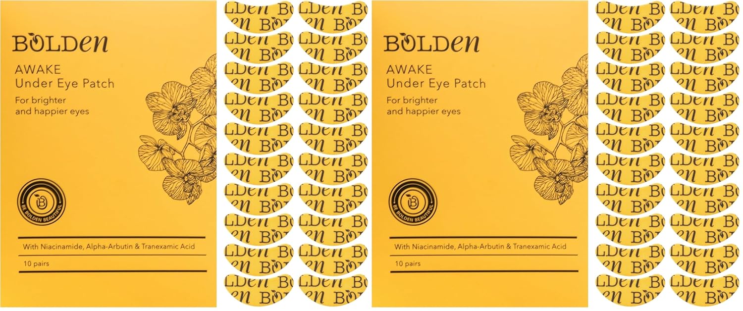 BOLDEN Awake Under Eye Patch | Eye Mask For Dark Circles, Puffiness & Discoloration | Brightening Eye Pads With Niacinamide, Alpha Arbutin, Tranexamic Acid & Vitamin C | 10 Pairs (Pack of 2)