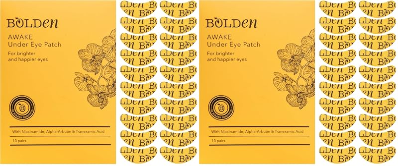 Máscara para a região dos olhos BOLDEN AWAKE com niacinamida, alfa-arbutina, ácido tranexâmico e vitamina C, 10 pares, pacote com 2