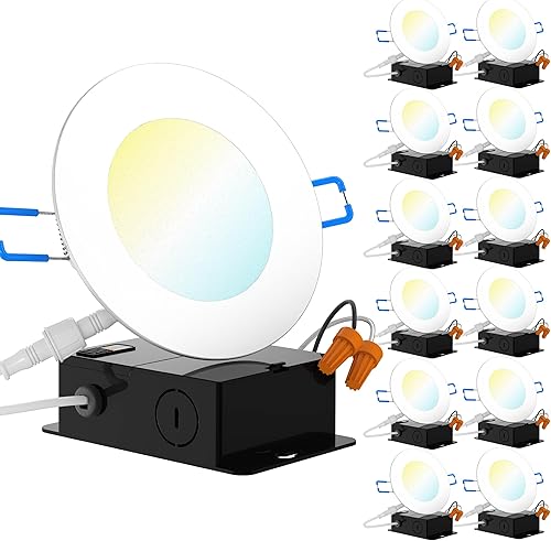 Sunco Lighting Paquete de 12 luces LED empotrables ultra finas de 5CCT de 4 pulgadas, 800 lúmenes de alto brillo, 2700K3000K3500K4000K5000K