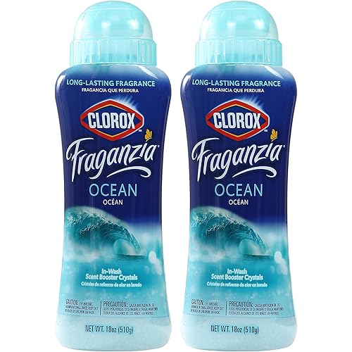 Clorox Fraganzia Laundry Scent Booster Crystals in Ocean Scent - Scented In-Wash Freshener Beads for Fresh, Clean, Great Smelling Clothes and Linens, 18 Oz - 2 Pack