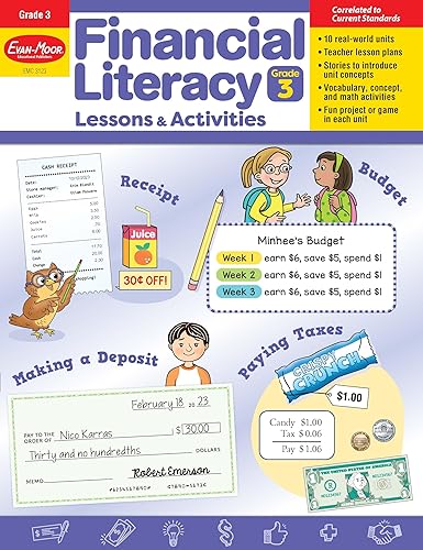 Evan-Moor Financial Literacy Lessons and Activities, Grade 3, Homeschool and Classroom Resource Workbook, Learn about Money, Earning, Paying, Buying, ... (Financial Literacy Lessons &amp; Activities)