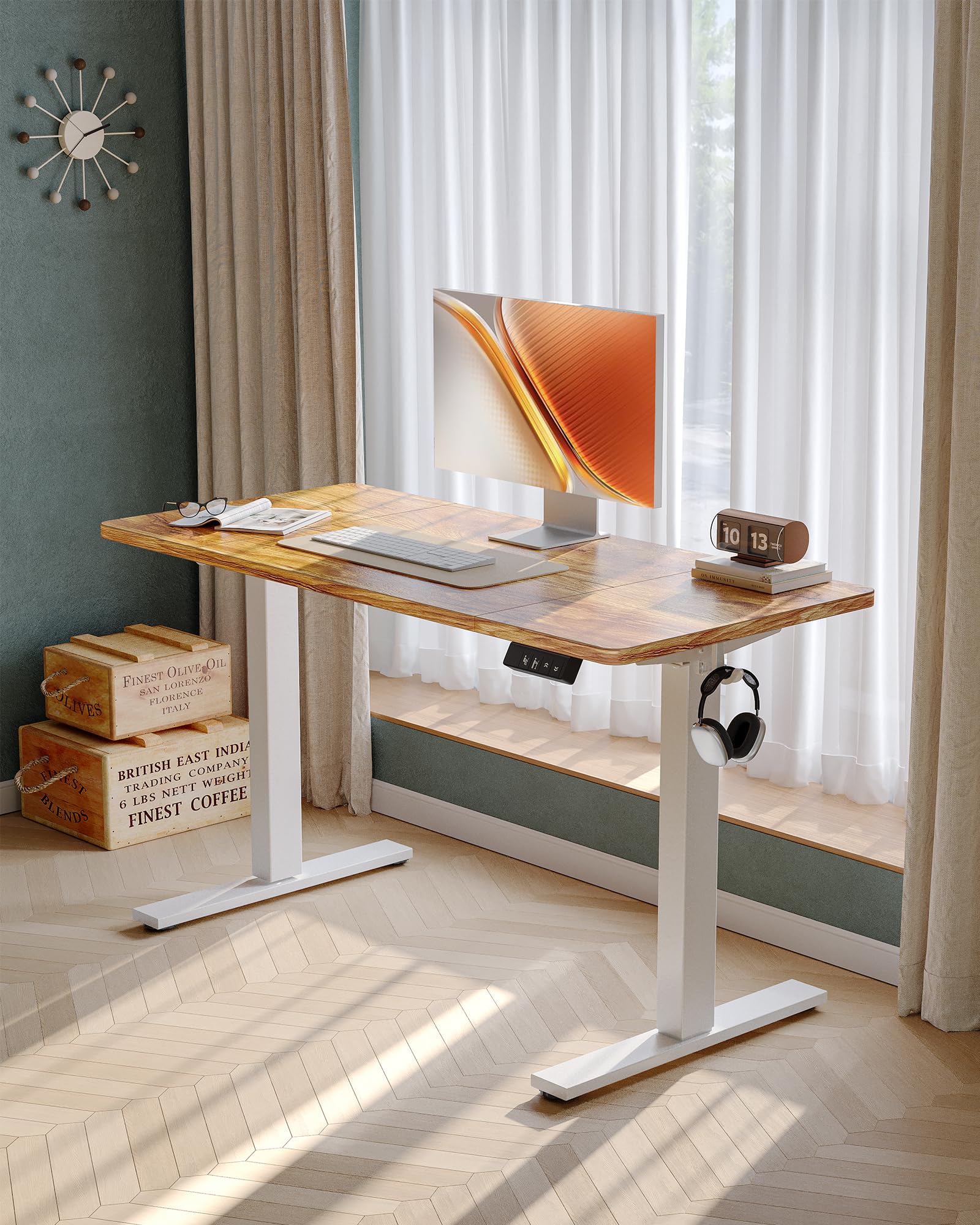 BEXEVUE Escritorio Eléctrico Ajustable 120×60 Cm, Mesa Ergonómica Con 2 Memorias, Estable Y Silenciosa Para Oficina, Color Roble Envejecido Claro