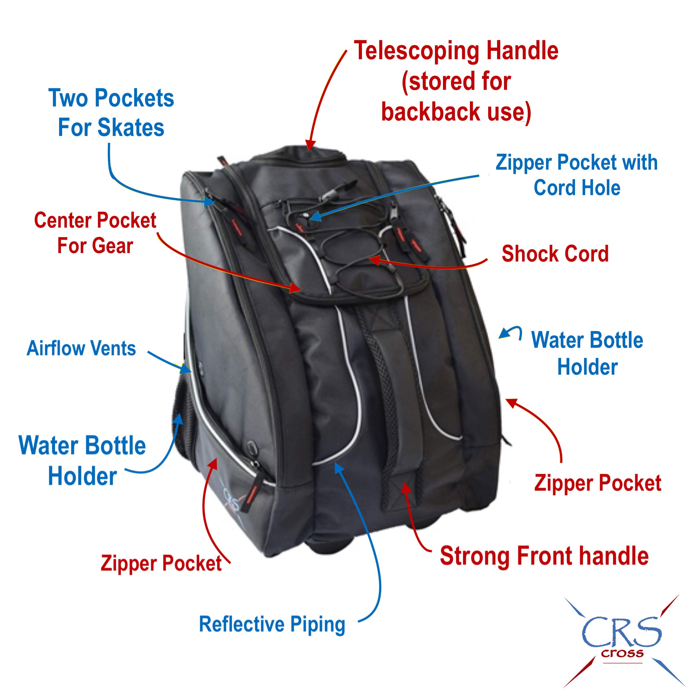 CRS Cross Skate Bag - Backpack converts to Rolling Bag with Wheels