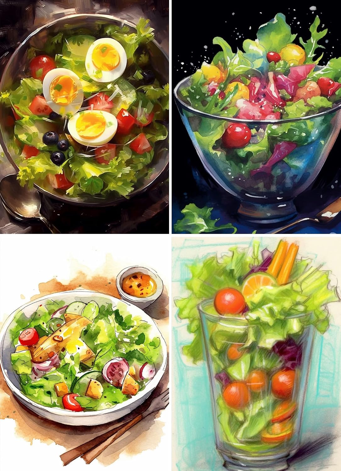 Fridge Magnets ~ Healthy and Yummy Salads Crisp Vegetables ~ 4pc 3"x4" Flexible Vinyl Decorative Magnets