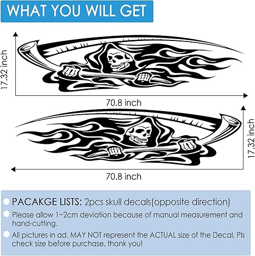 Miniatura 3 de Fochutech 1 par de calcomanías de calavera, calcomanías de calavera de vinilo grandes para automóviles, camiones, SUV, caravanas, furgonetas,