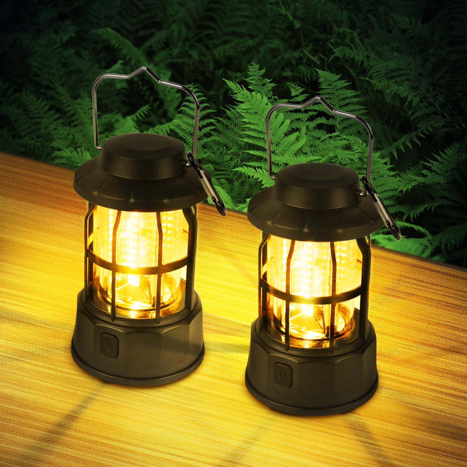 Flintronic Camping Lanterns Retro, 2 Packs Portable Camping Lights Retro Battery Powered, Camping Lamp IPX4 Waterproof, Vintage COB Hanging Tent Light for Tent, Outdoor, Hiking, Garden, Emergency