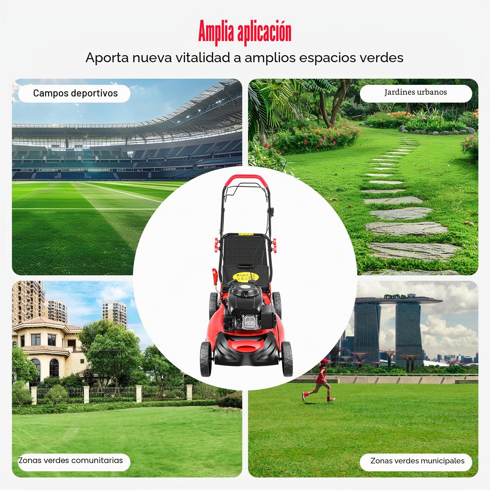 Cortacésped, Mower, cortacésped de gasolina, ajuste de altura de nivel 8, motor de gasolina de 140 cc de cuatro tiempos, 2800 rpm, ancho de corte puede ser de 51 cm
