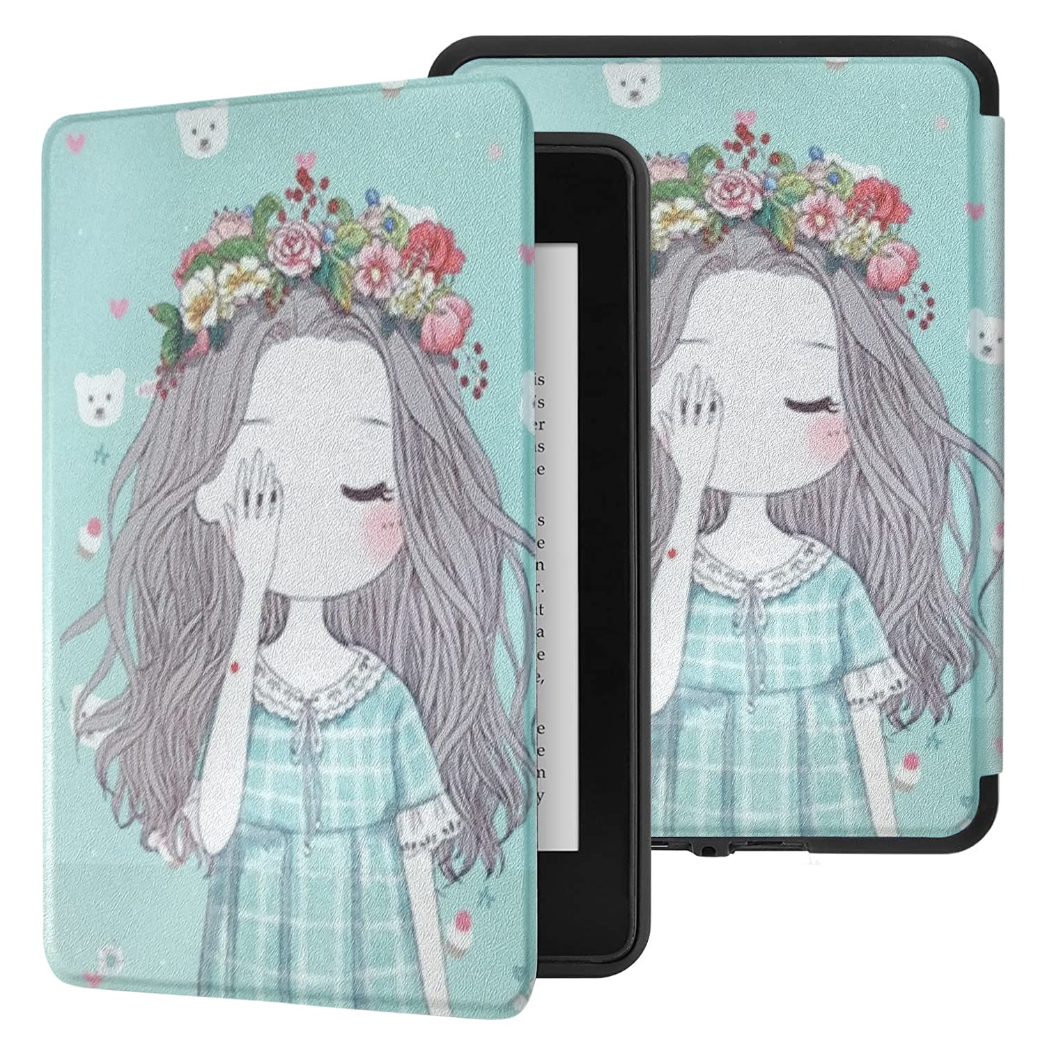 SwooK Magnetic Flip Cover case for Old Kindle Paperwhite 1 2 3 7th Gen Generation Released in 2012 2013 2014 2015 2016 New 300 PPI Versions 6" inch Display Flip Cover Case Shell (Flower Girl)-image-19