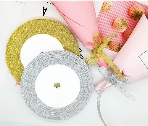 Miniatura 3 de 4 rollos de cinta metálica con purpurina, cinta dorada y plateada con purpurina para regalos, bodas, fiestas, cumpleaños, lazos para el cabello,