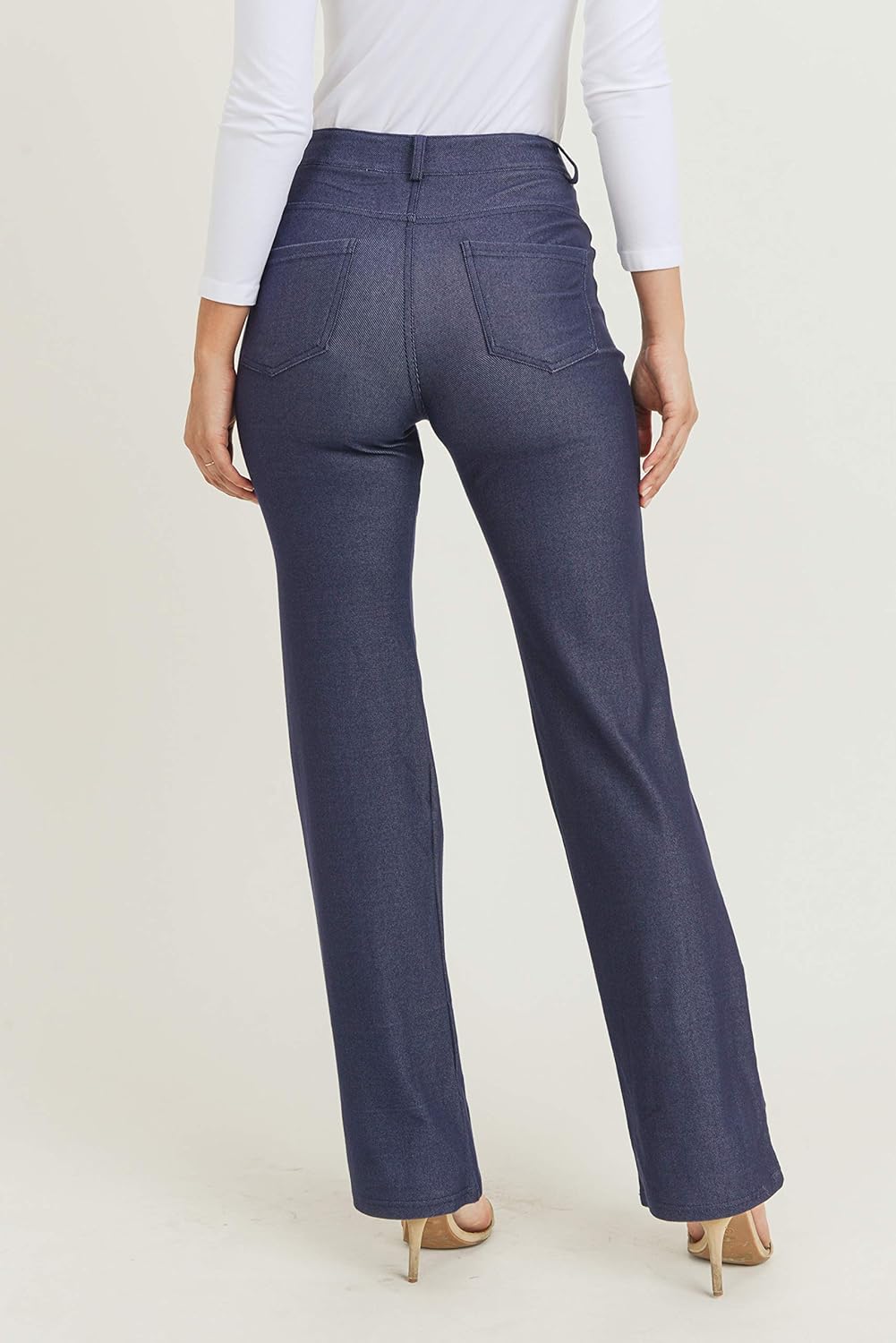 ICONOFLASH Women's Bootcut Jeggings Slimming Cotton Pull On Jean Like Leggings Plus Size (Large, Straight Leg Navy Blue) - Image 5