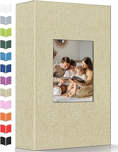 Álbum de fotos de 4 x 6 pulgadas con 300 bolsillos, álbumes de fotos deslizables, cubierta de lino, libro de recuerdos con ventana frontal, página