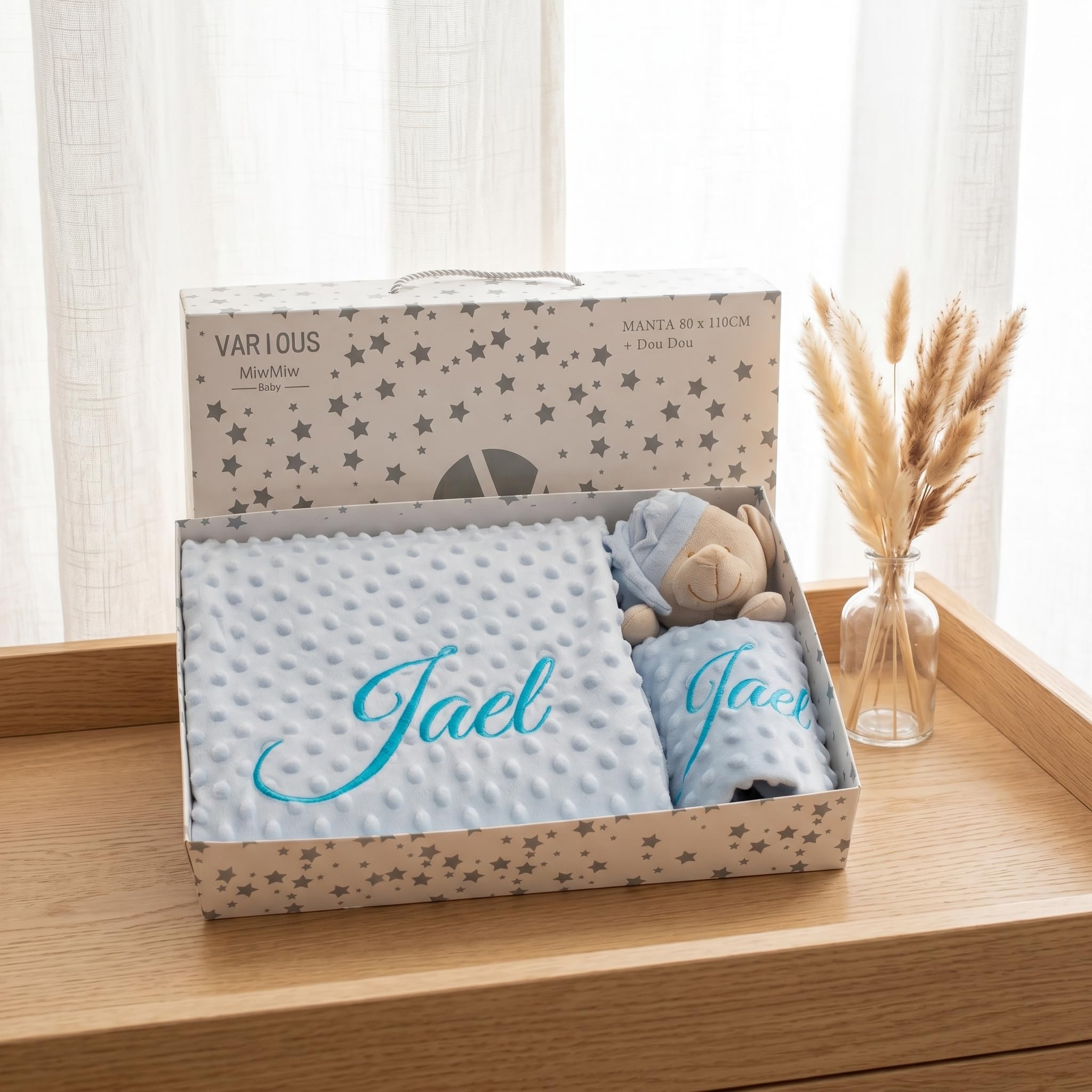 variouss Couverture Bébé Personnalisée + Dou-Dou avec Nom Brodé pour Baptême, Nouveau Né, Baby Shower.