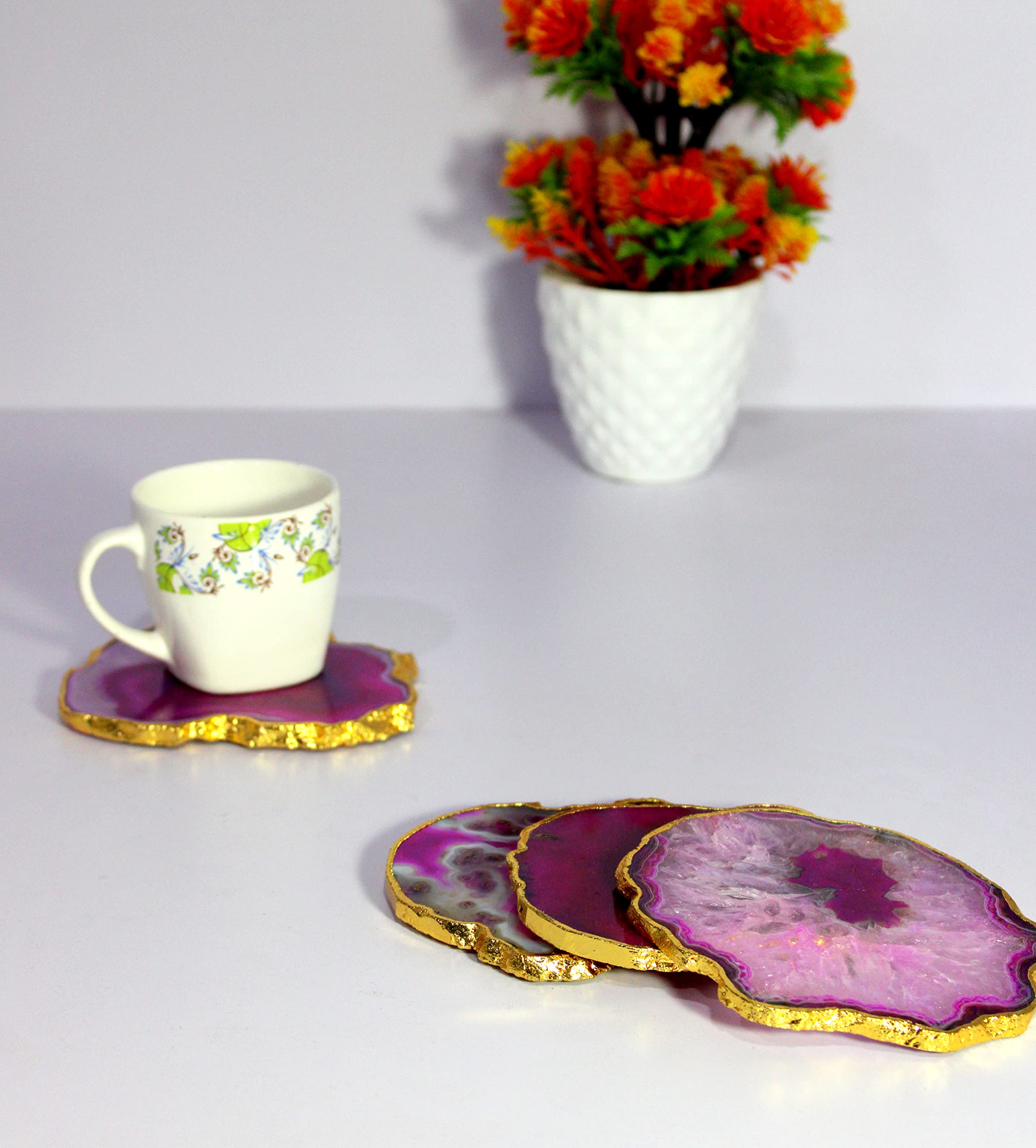 Esplanade Dessous de Verre en Agate Naturelle Bar Bière Café Thé Dessous de Verre - Ensemble de 4 Dessous de Verre - Accessoires de Table Parfaits Vaisselle Violet…