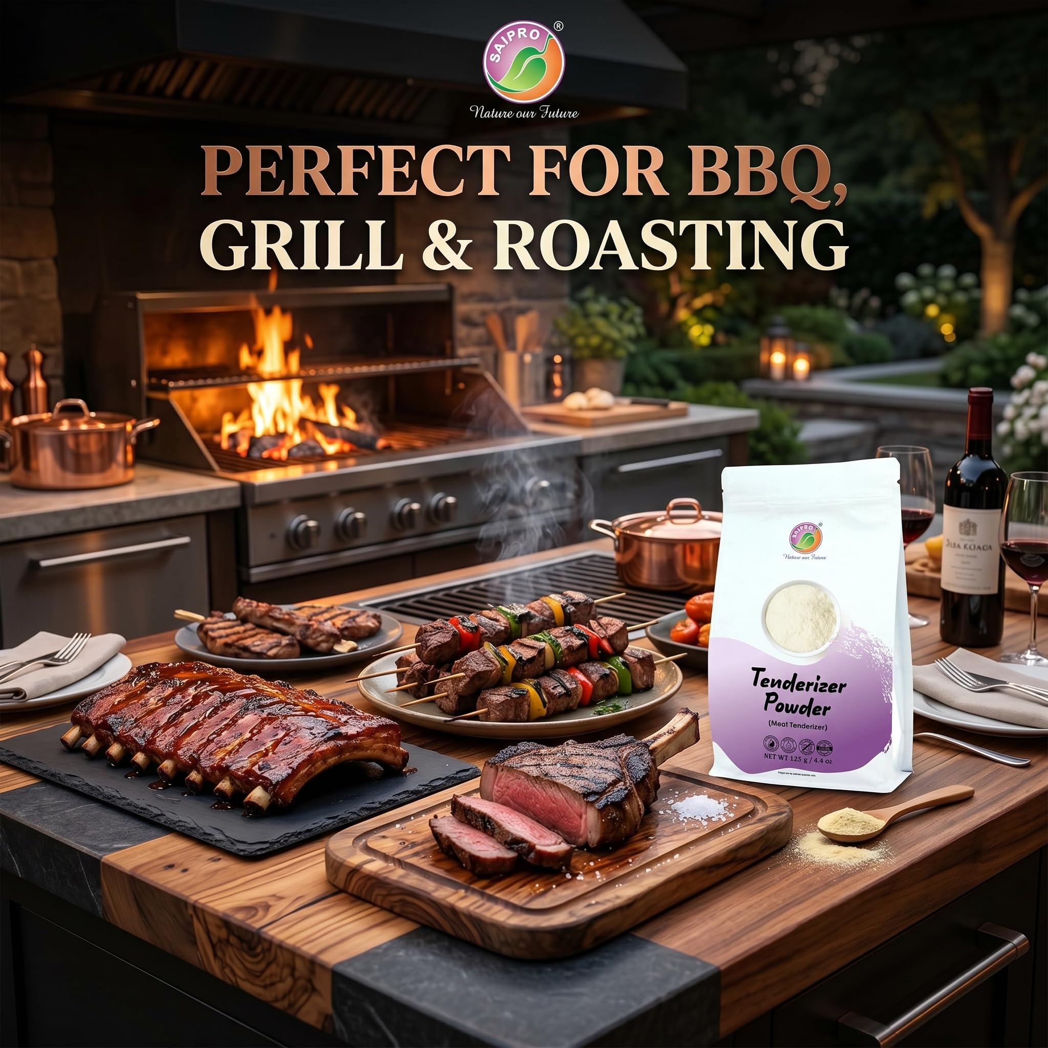 Saipro Tenderizer Powder 250 gm(125 g *2 Pack) Meat Rub| meat softtner, veg kofta softner| kachri |Bbq Rub, 100% Veg product, Gluten Free, Natural, Non GMO 4