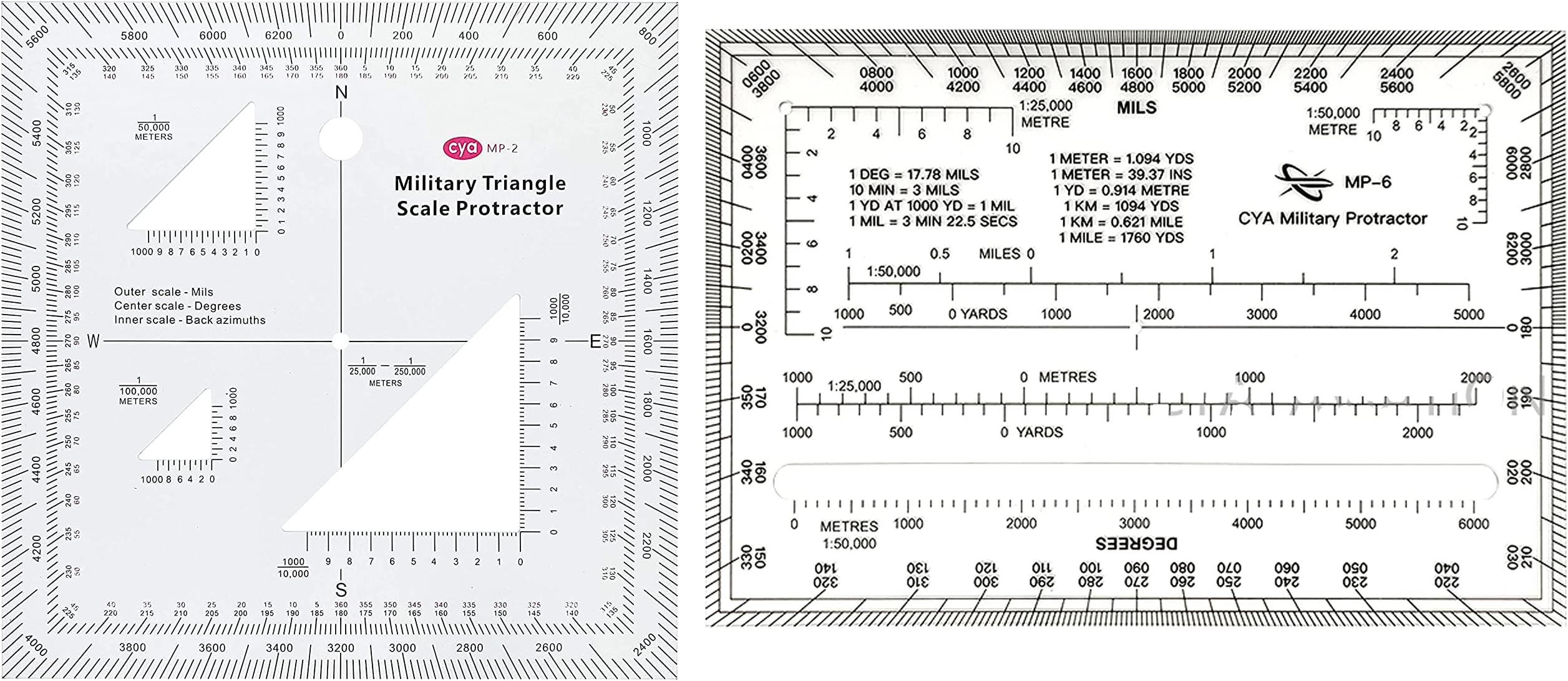 1.2mm Transparent Plastic Military UTM/MGRS Coordinate Scale Map Reading and Land Navigation Topographical Map Scale, Protractor and Grid Coordinate Reader (Scale & 1.2mm Protractor)