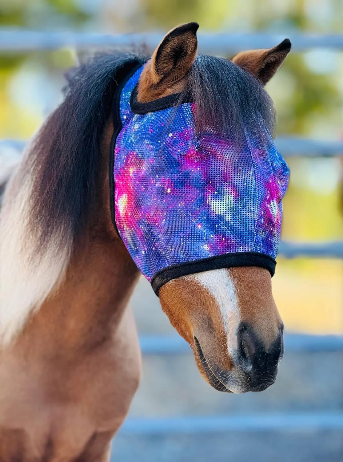 Star Point Horsemanship No Ear Fly Masks for Miniature Horse-Pony 100% Full UV Protection Durable Mesh Highly Comfortable (Medium Size 32-38")