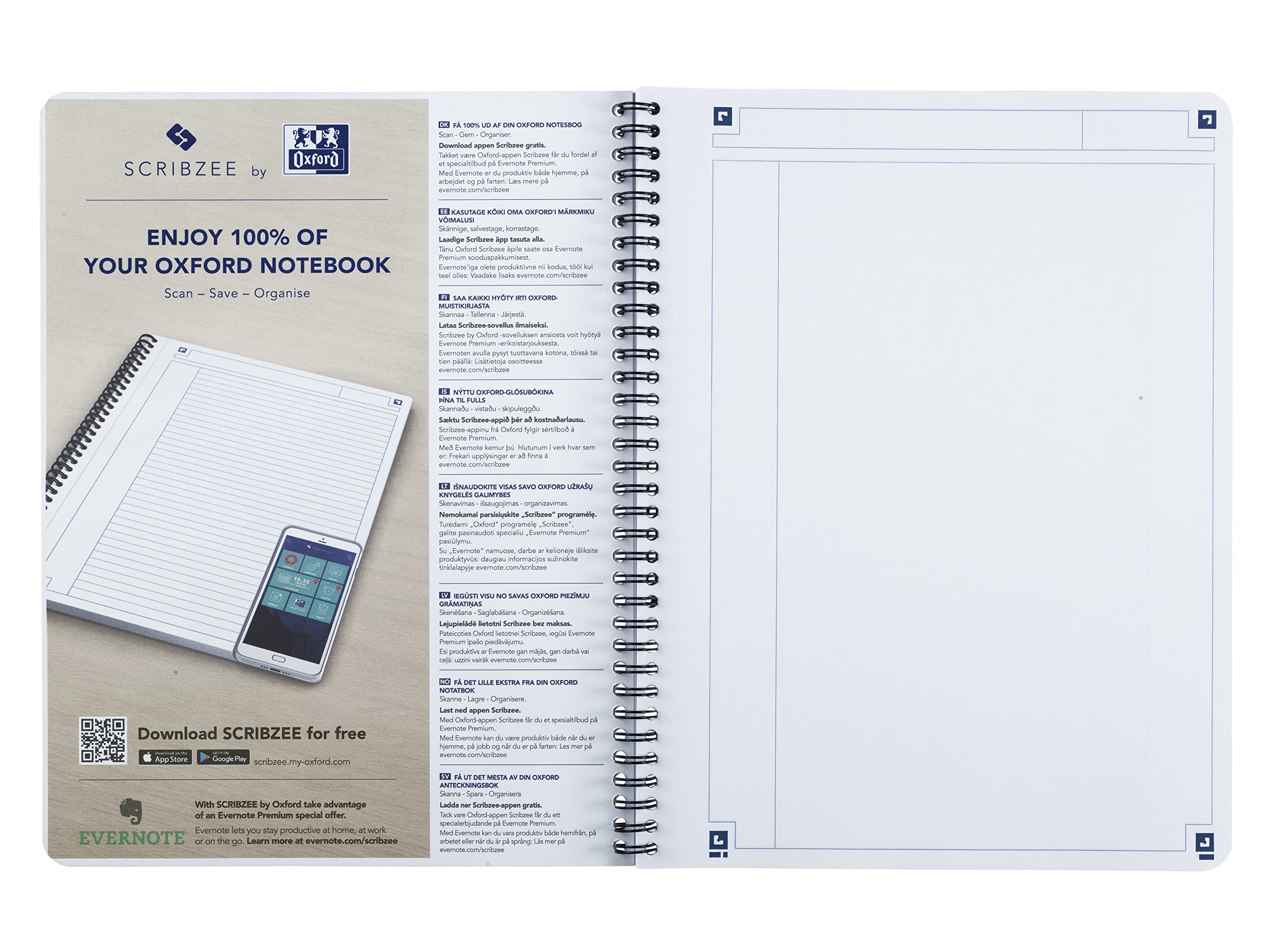Oxford Lot de 5 cahiers tactiles A4+ avec couverture souple double spirale 180 pages