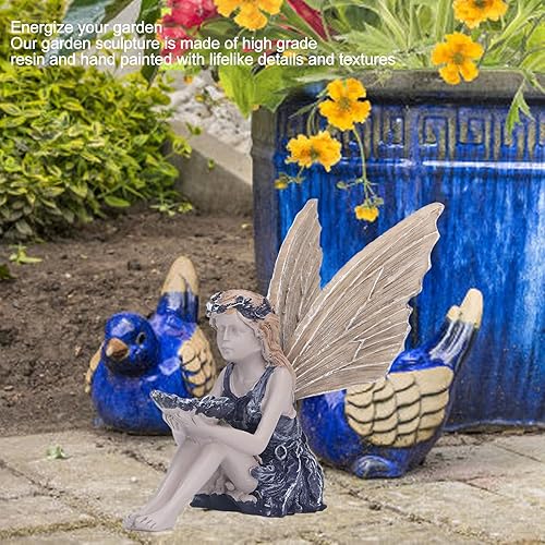 Miniatura 3 de Estatua de jardín de hadas de girasol, estatua de hada mítica para pájaros, hermosa escultura de ángel figura decorativa para decorar jardín, patio,