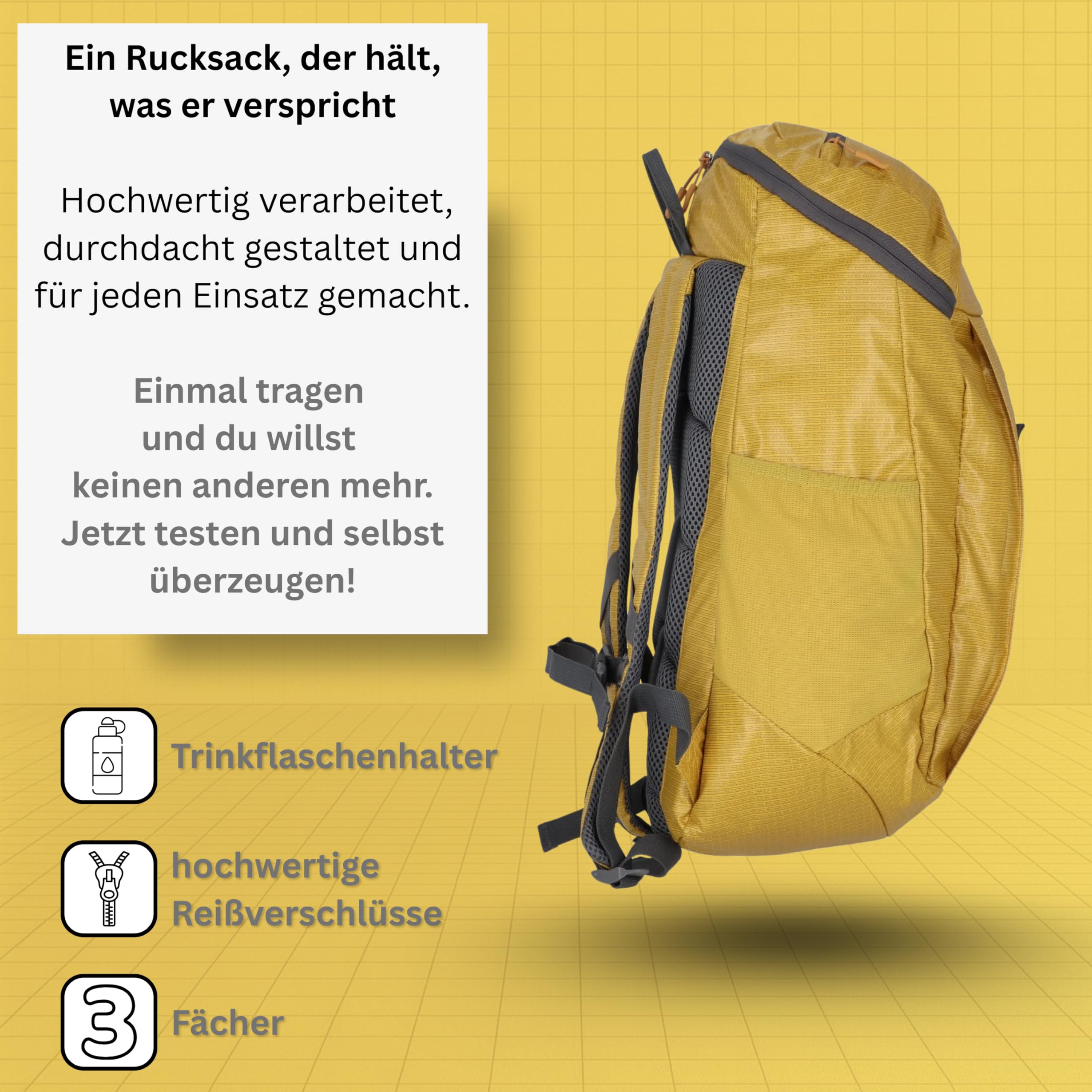 NOWI cocoono Zaino Giallo Scuola Lavoro Portatile Scomparto Impermeabile Dispositivo per Sistema di Idratazione Cinghia Petto Bagaglio A Mano Nero 51 cm 21 L, giallo.