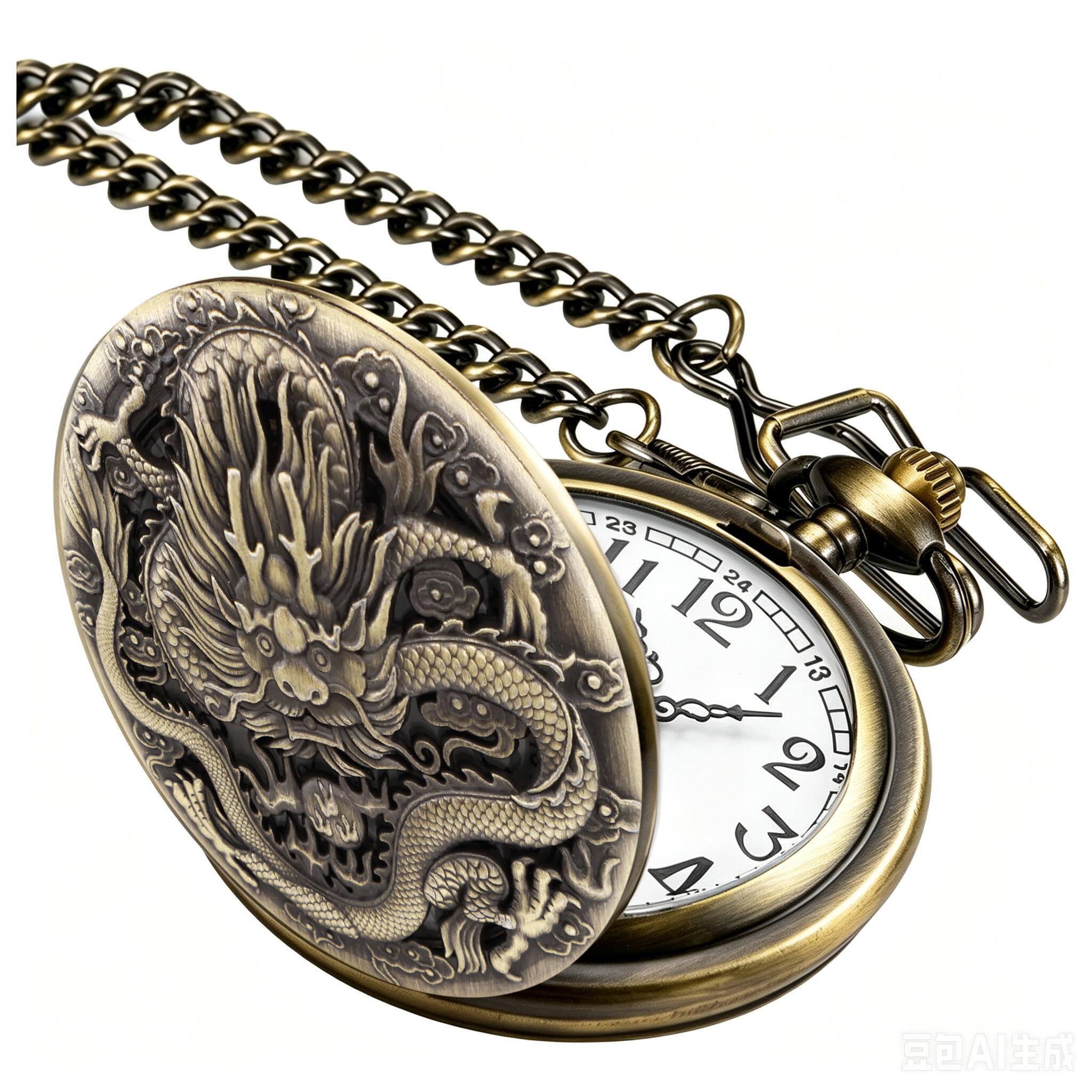 Dragon Quartz Pocket Watches for Men Roman Numerals Pocket Watch with Chain