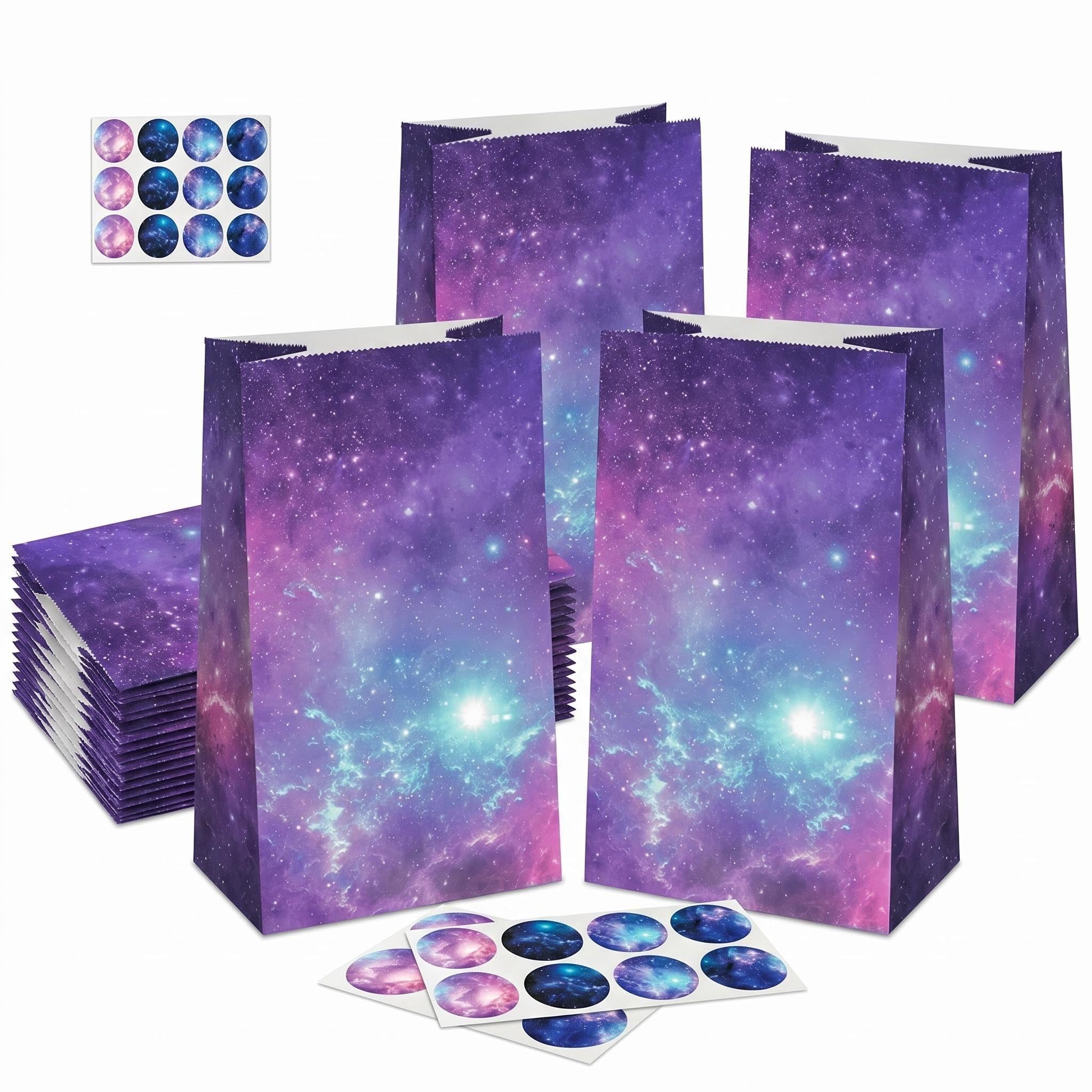 24 Pcs Galaxy Party Bags for Kids Party with Stickers,QIANSSE