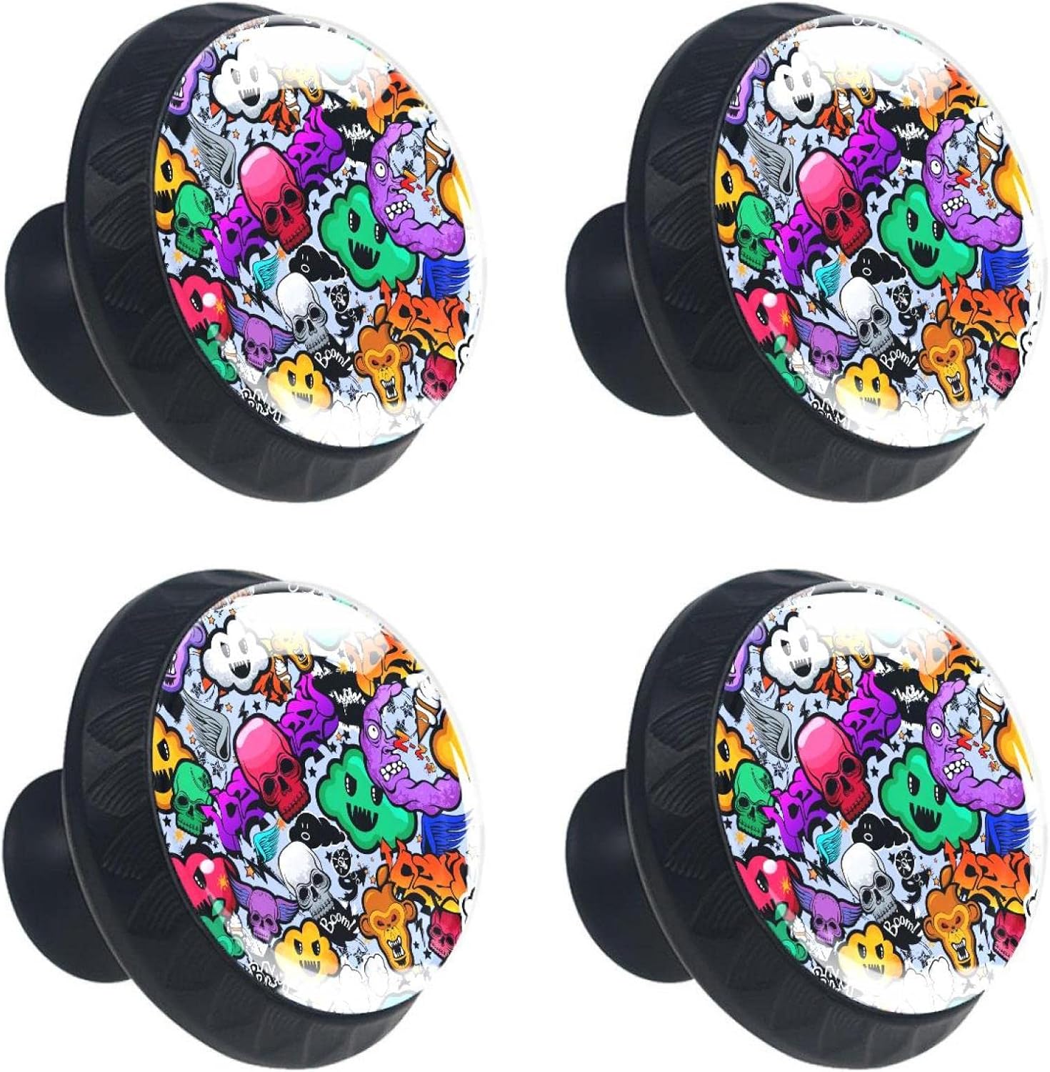 HOHODIY 4 Pieces Dresser Knobs Graffiti Cartoon Bizarre Funky Drawer
