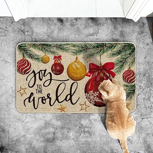 Miniatura 5 de Artoid Mode Joy to The World - Tapete de Navidad con bolas rojas, decoración del hogar de invierno y Navidad, tapete de bajo perfil, tapete para