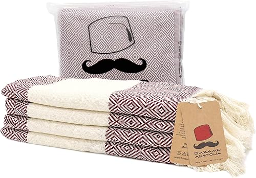 Vista 19 de Bazaar Anatolia - Juego de 4 toallas de mano turcas 39" x 19" - Toalla decorativa turca para baño, 100% algodón, cocina, cara, cabello, té, paño