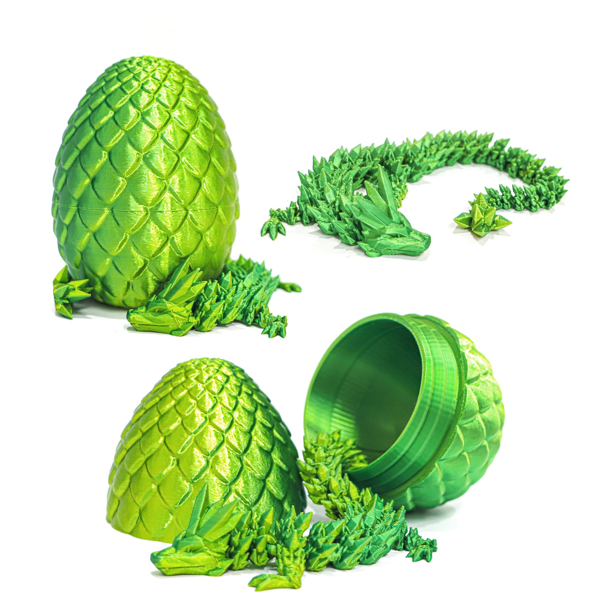 Flavery 3D Printed Egg with 12" Flexible Pearly Sheen Dragon Inside, 3D Printed Surprise Gift - Image 2