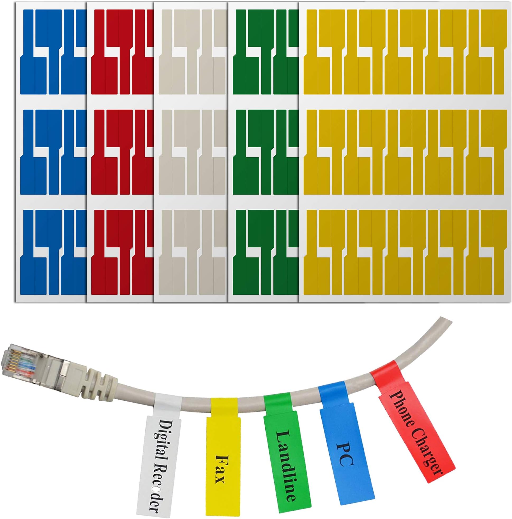 Mr-Label® US Letter Sheet Self-Adhesive Cable Label - Waterproof | Tear Resistant - with Free Print Tool - for Laser Printer (10 Sheets (300 Labels), 5 Assorted Colors)