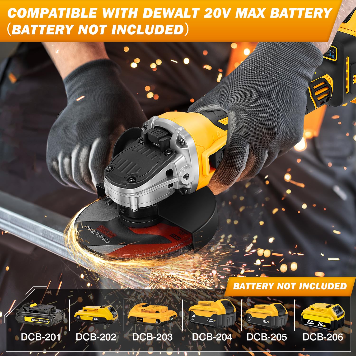Szlifierka kątowa kompatybilna z akumulatorem Dewalt 20 V MAX (bateria nie jest dołączona), akumulatorowa szlifierka kątowa, ostrze 4-1/5.1 cm, 4 zmienne prędkości do 7200 obr./min, do cięcia