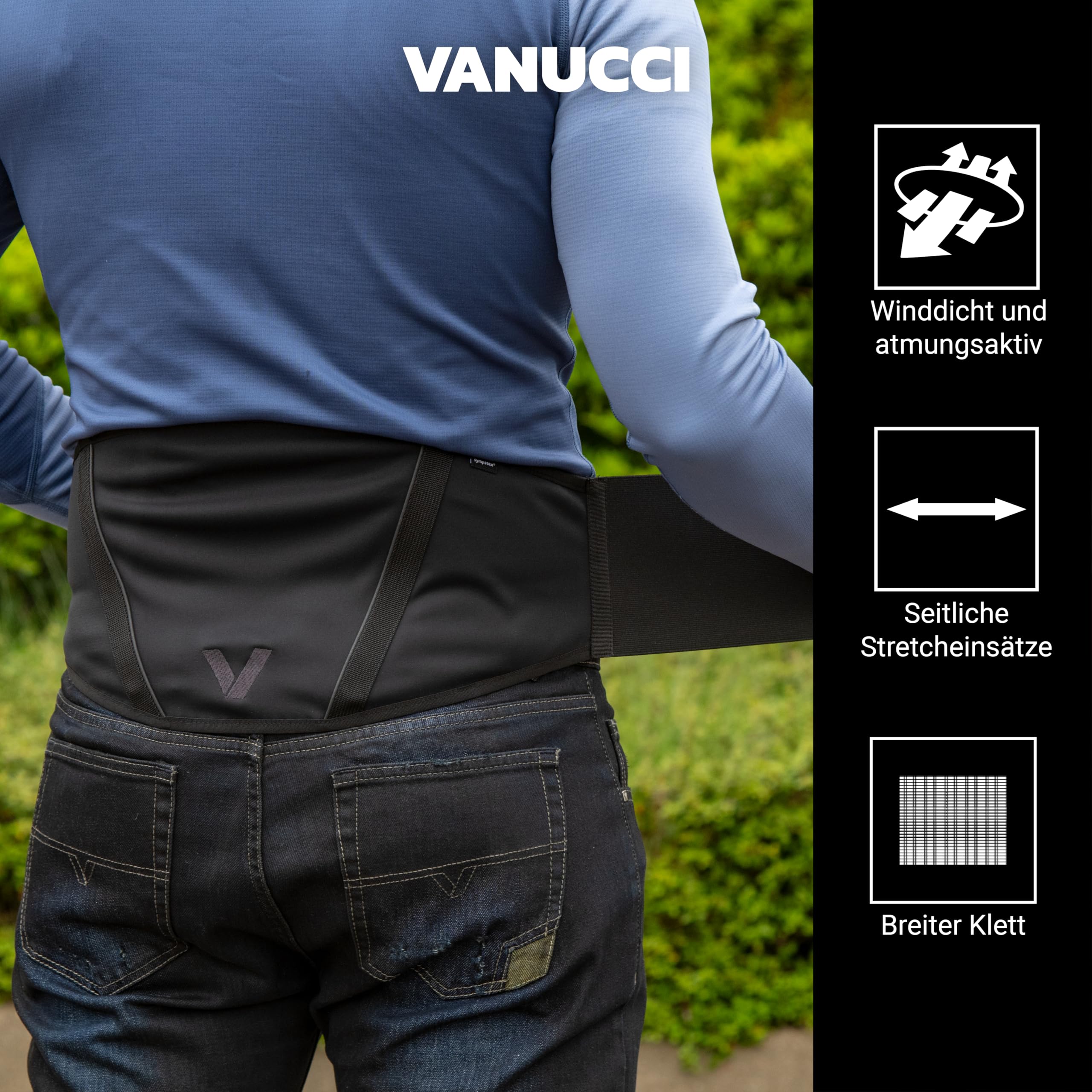 Vanucci VXK-U 1 Windmaster Nierengurt Herren & Damen, Winddichter & Atmungsaktiver Nierengurt Damen & Herren, Wärmende Fleece-Innenseite, Stabilisationseinsätze, XS-XL