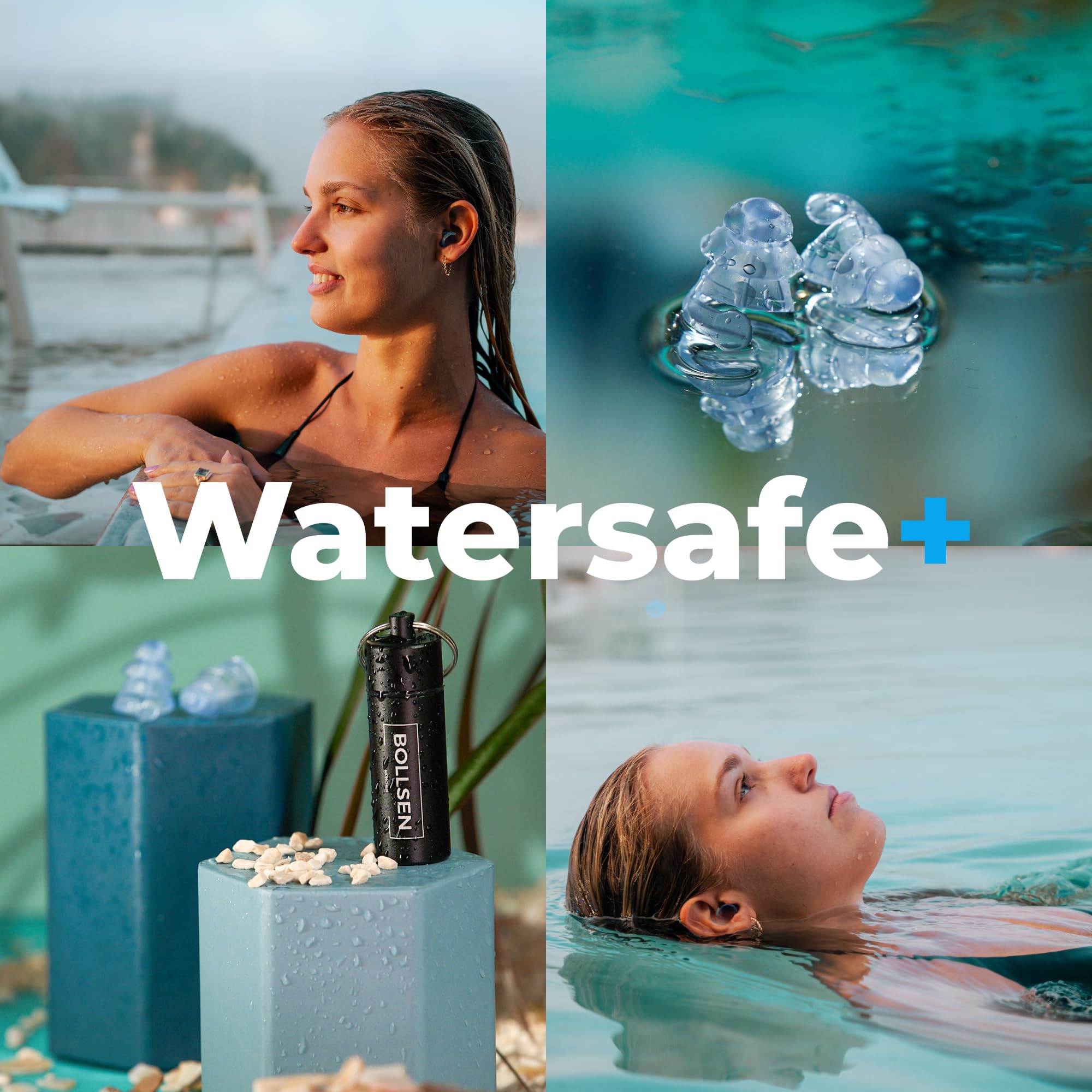 BOLLSEN Watersafe+ Tapones para los oídos de natación – Tapones de silicona reutilizables para natación, ducha, baño y deportes acuáticos – Tapones impermeables con reducción de ruido de 24 dB SNR (3)