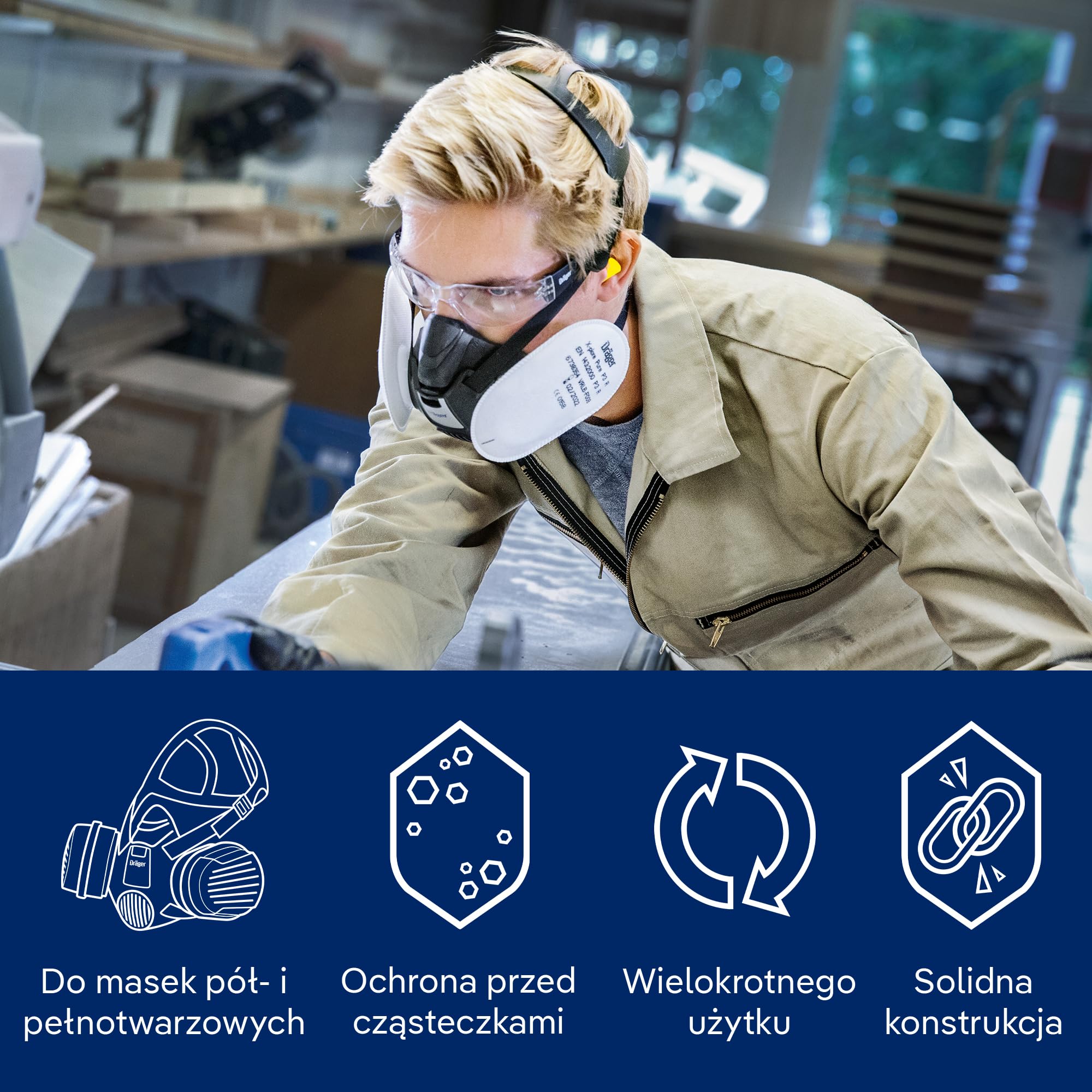 Dräger X-plore 20 Pure P3 Filtry bagnetowe | Wymienne filtry cząstek stałych chroniące przed azbestem - pyłem drzewnym - pyłem metalowym - bakteriami i wirusami
